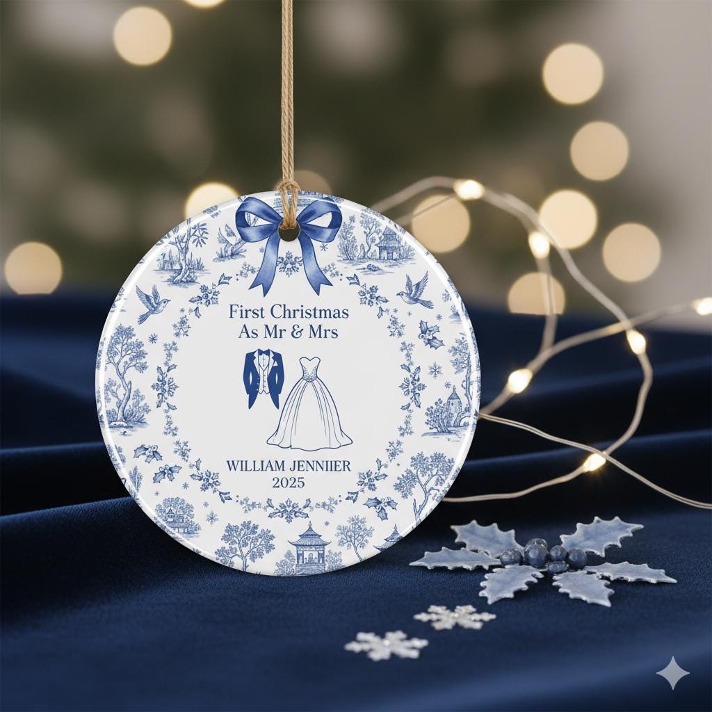 First Christmas Married Ornament – Personalized Mr and Mrs Ceramic Keepsake 2025