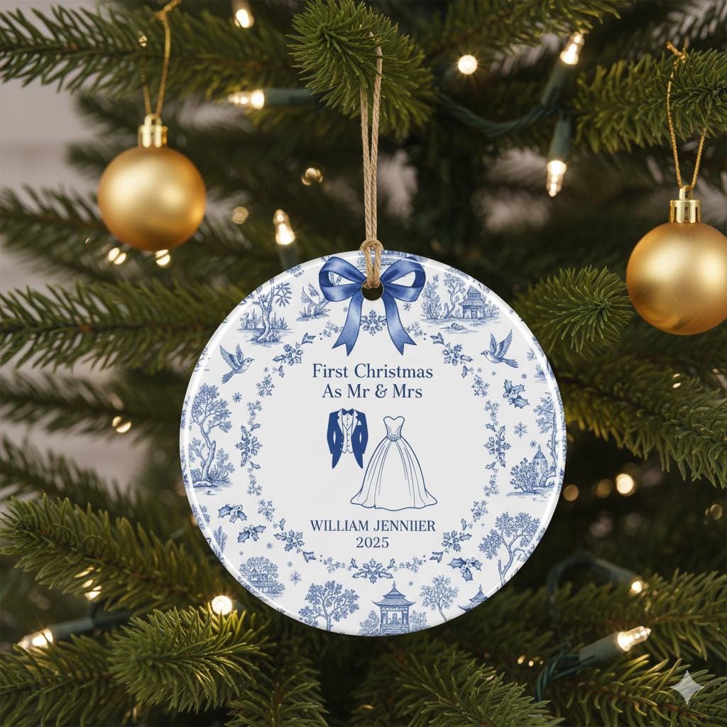 First Christmas Married Ornament – Personalized Mr and Mrs Ceramic Keepsake 2025