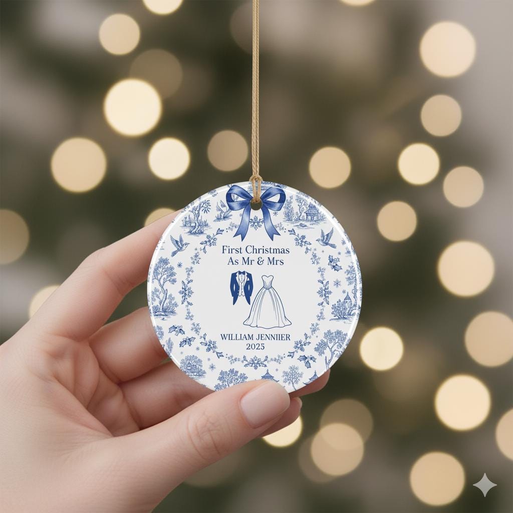 First Christmas Married Ornament – Personalized Mr and Mrs Ceramic Keepsake 2025