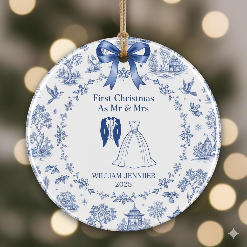 First Christmas Married Ornament – Personalized Mr and Mrs Ceramic Keepsake 2025