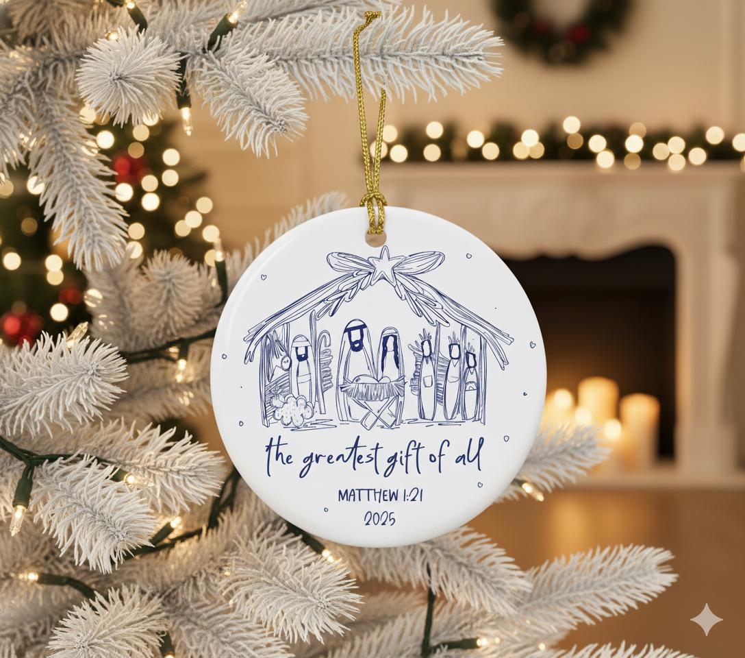 Nativity Ceramic Ornament — Christian Christmas Tree Decoration Matthew 1:21 2025