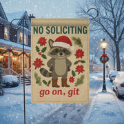 Funny No Soliciting Garden Flag — Raccoon Christmas Outdoor Yard Decoration