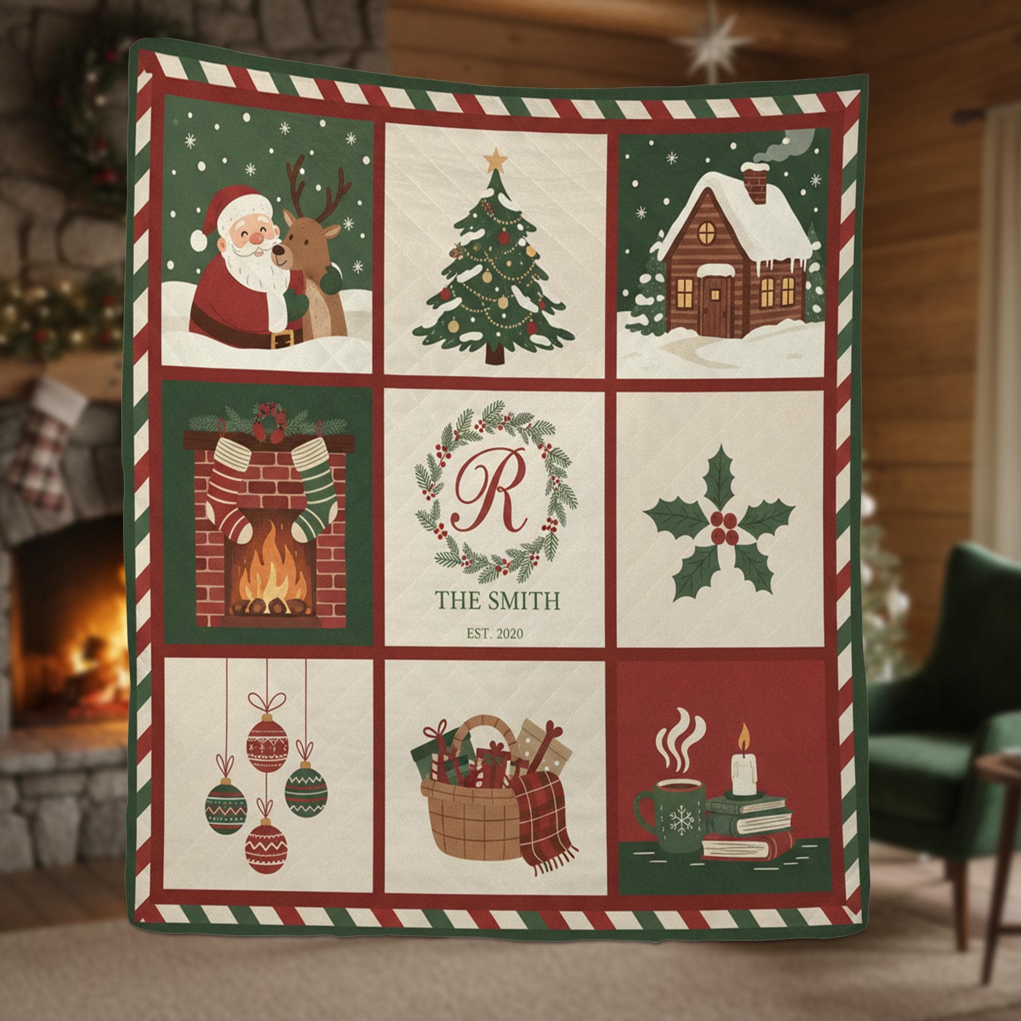 Personalized Christmas Quilt Blanket — Custom Family Name Holiday Throw 2025
