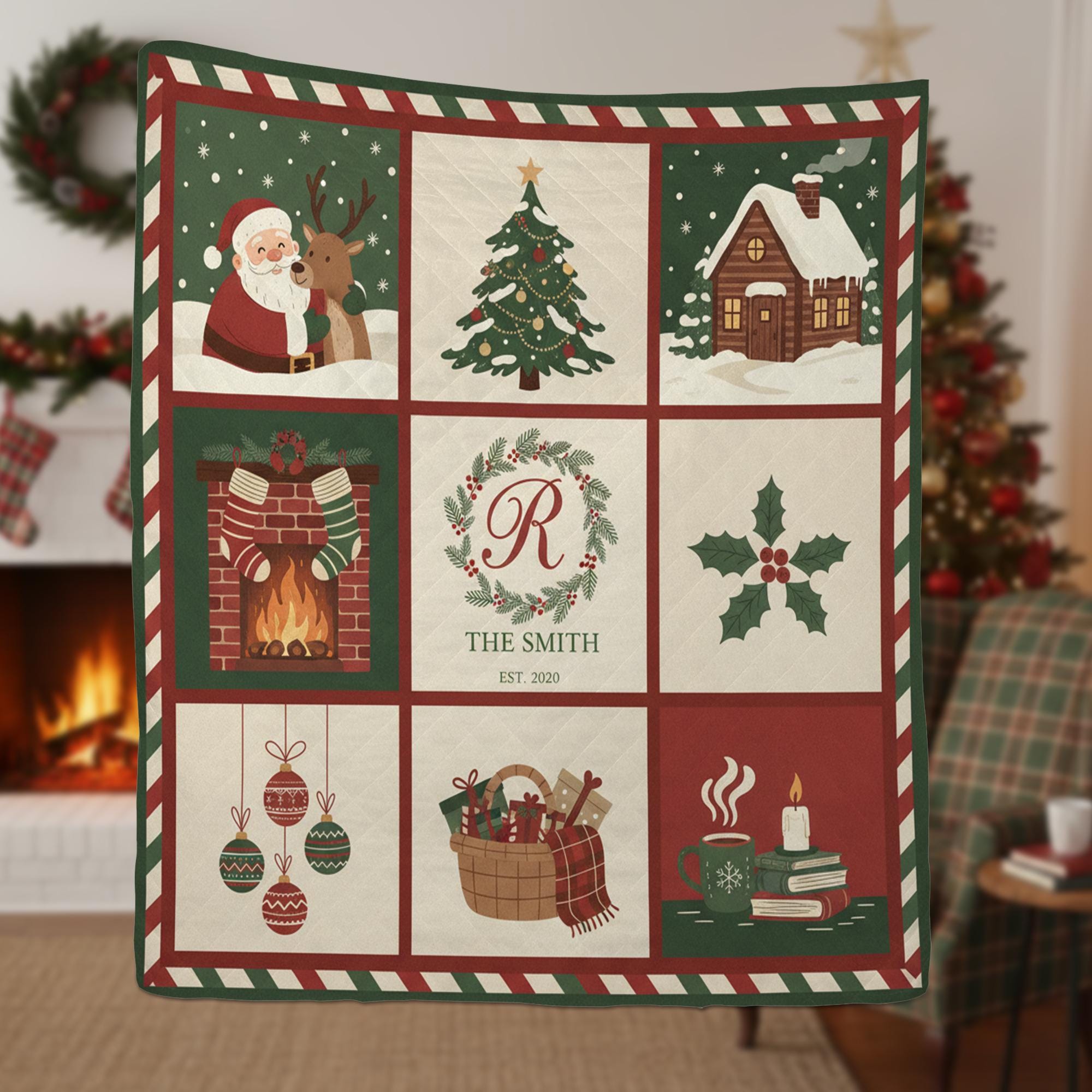 Personalized Christmas Quilt Blanket — Custom Family Name Holiday Throw 2025