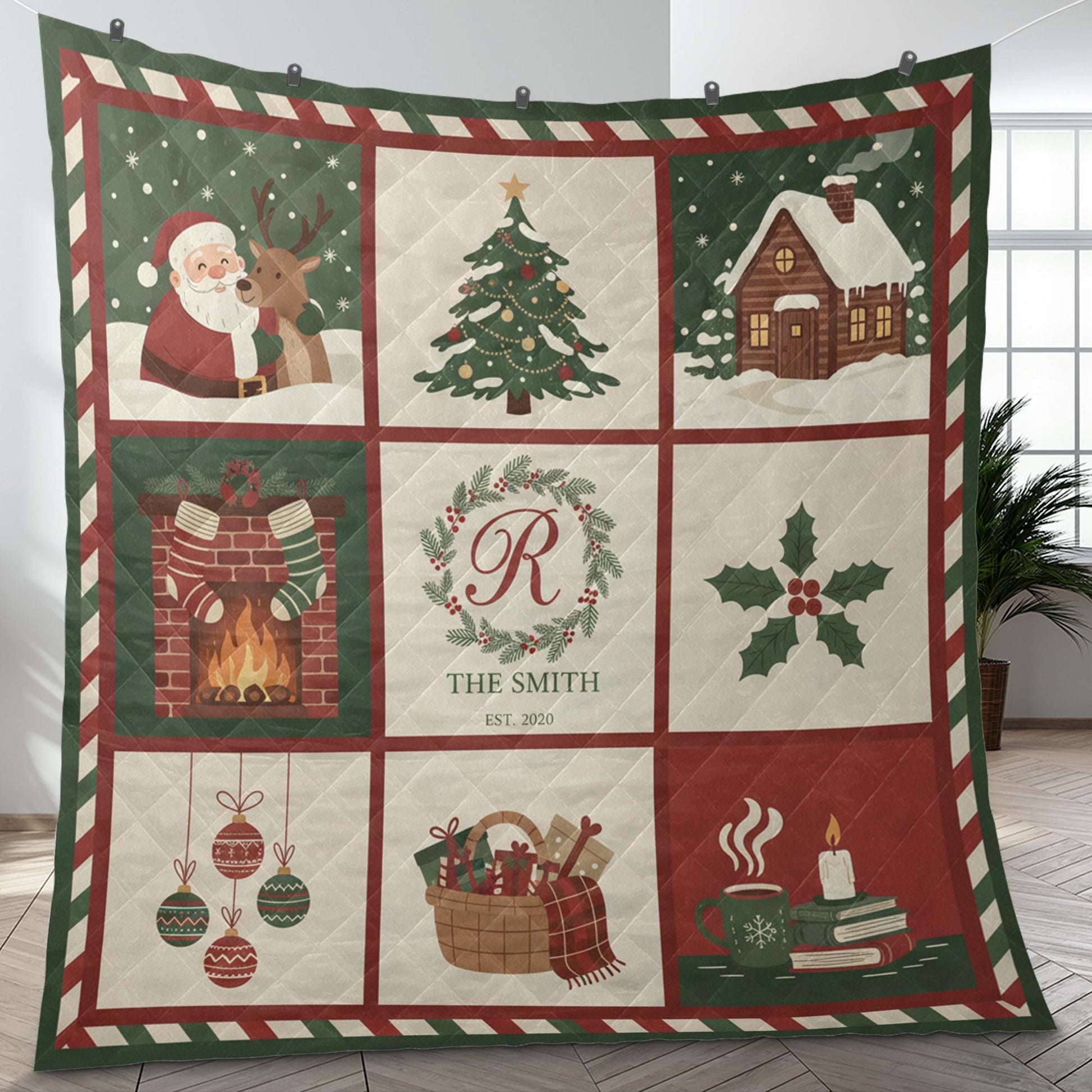 Personalized Christmas Quilt Blanket — Custom Family Name Holiday Throw 2025