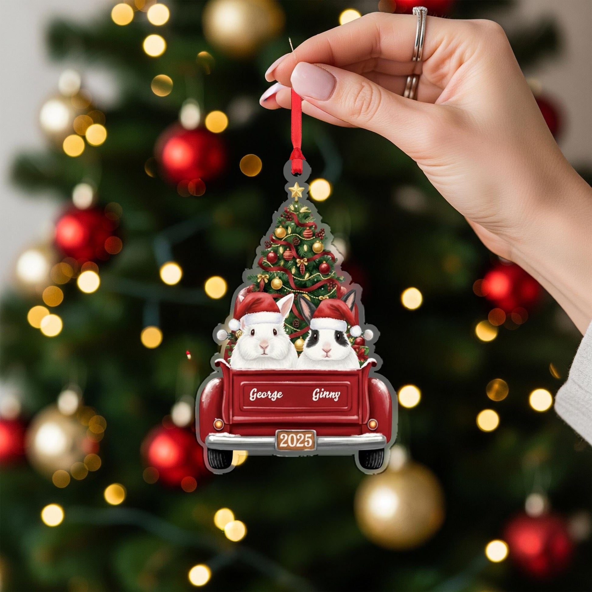 Personalized Bunny Ornament — Custom Rabbit Christmas Tree Decoration