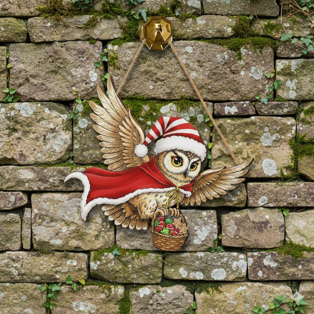 Owl Wooden Door Hanger, Christmas Wall Sign, Holiday Hanging Decor