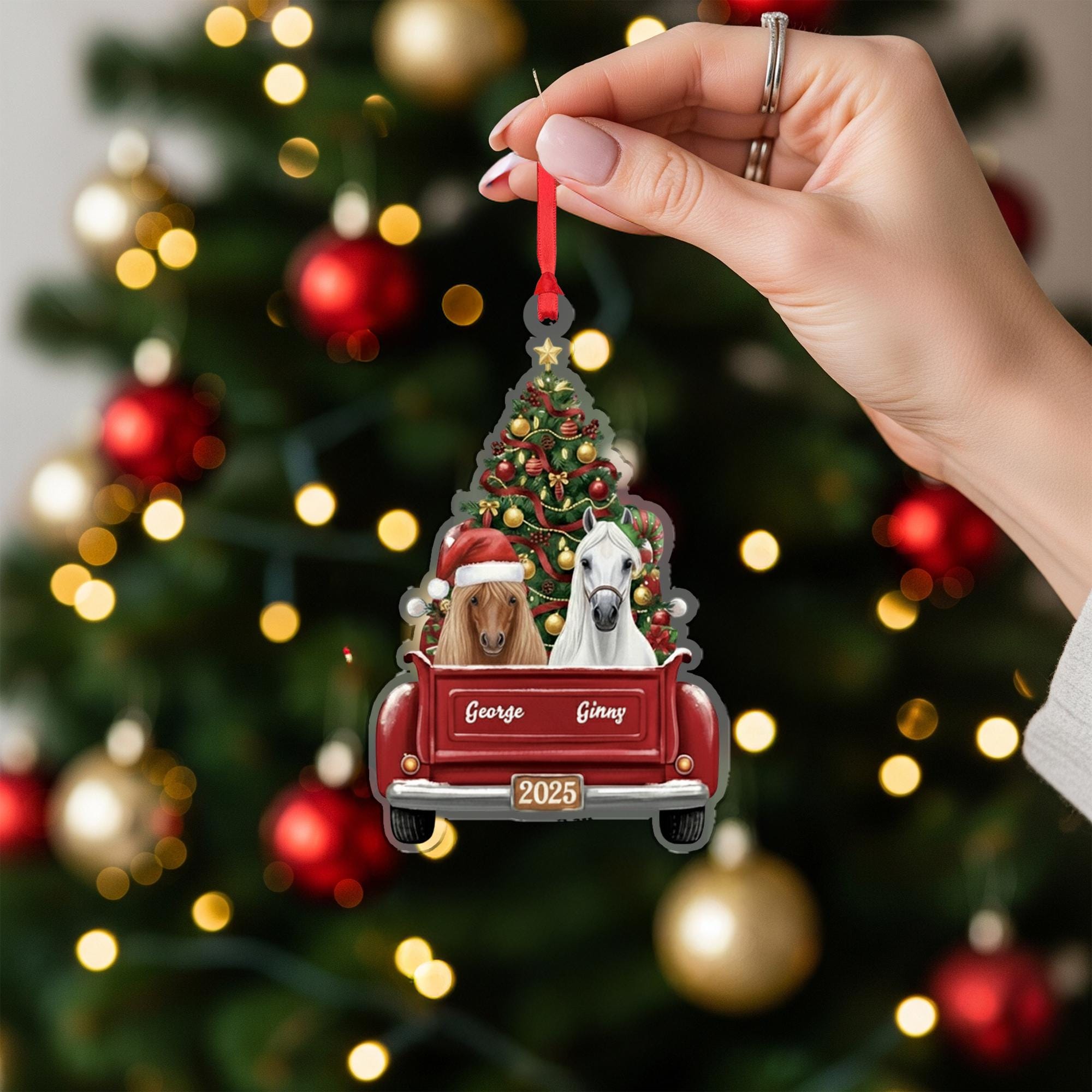 Personalized Horse Ornament — Custom Names Christmas Tree Decoration 2025