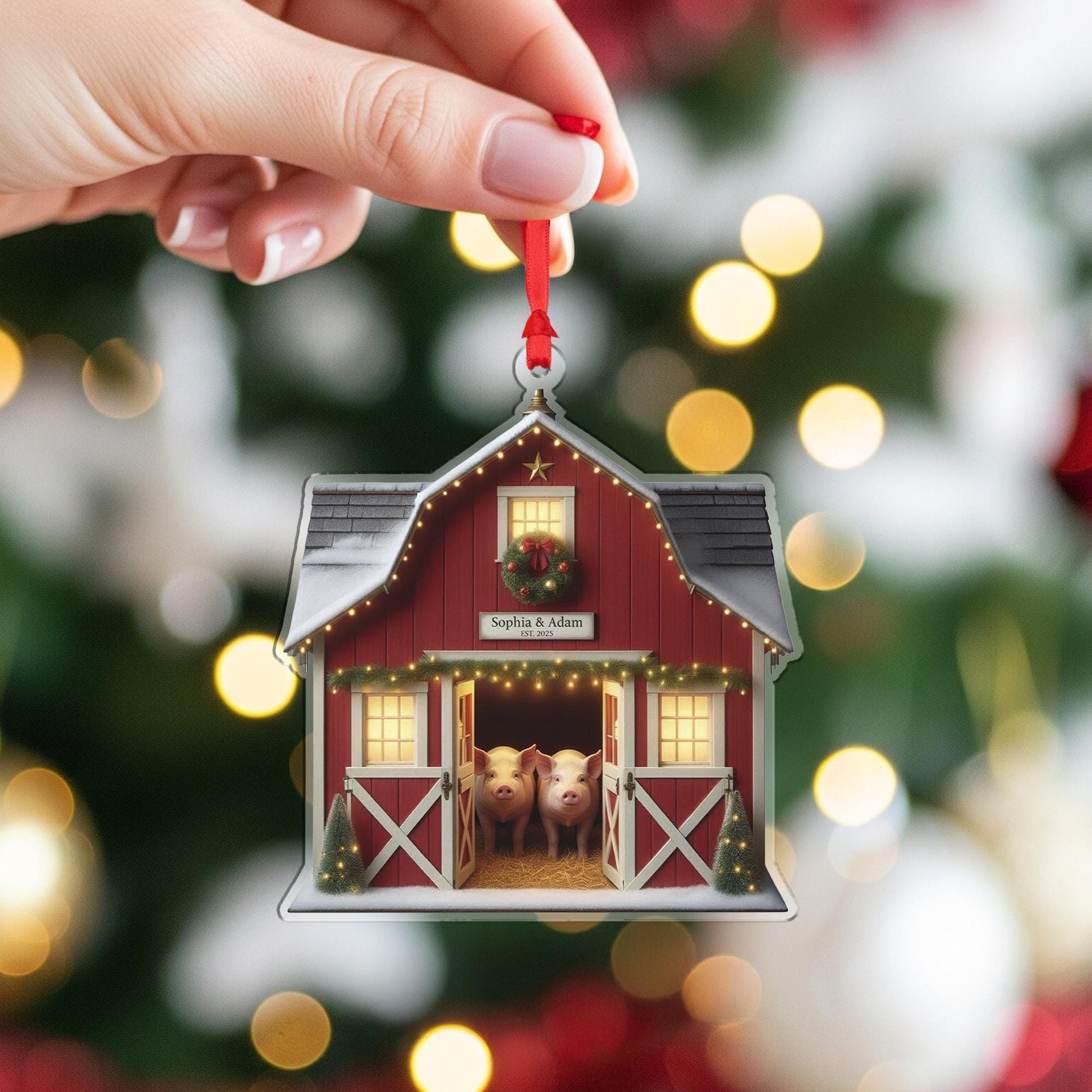 Personalized Couple Pig Ornament — Custom Farm Animal Christmas Tree Decoration 2025