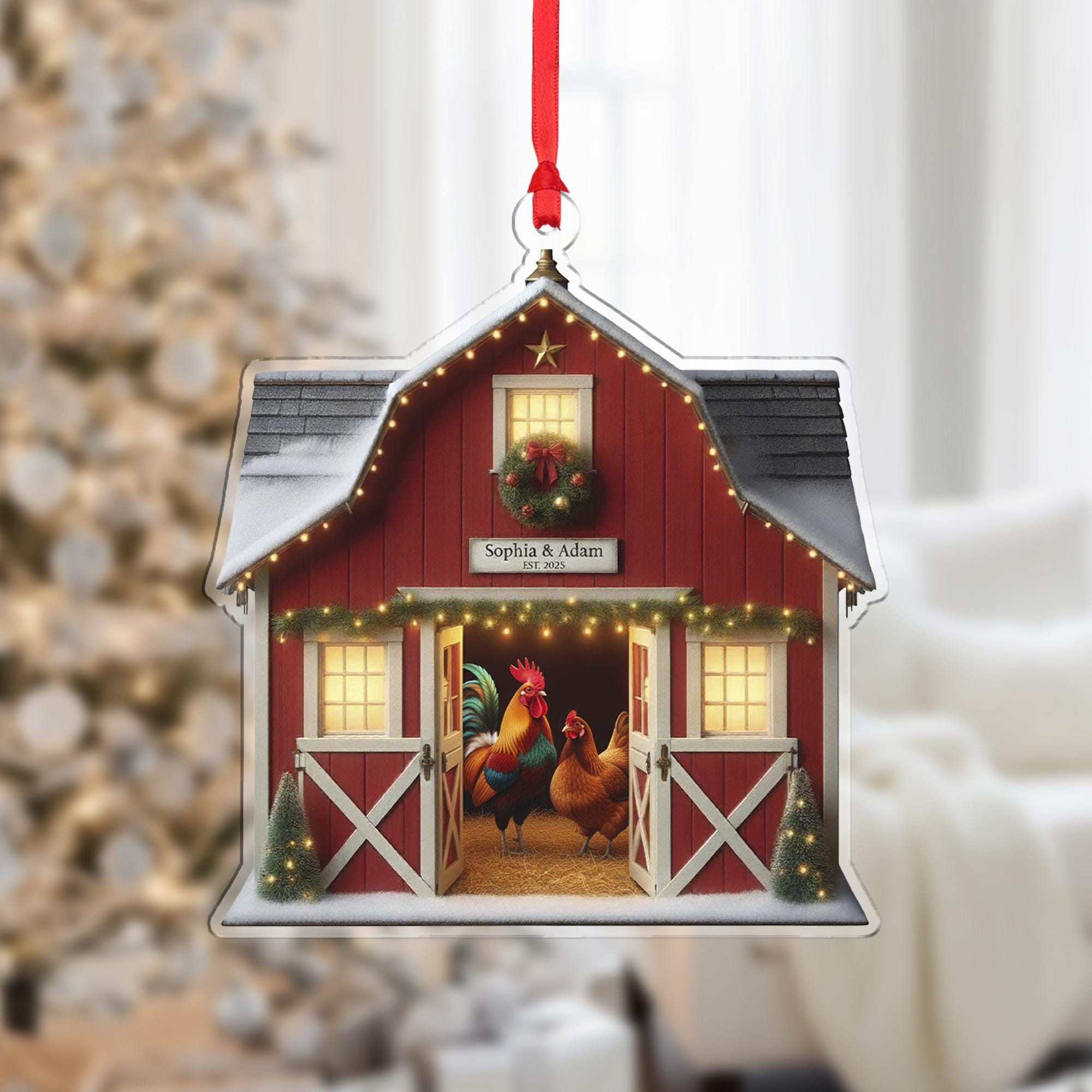 Personalized Chicken Couple Ornament — Custom Farm Barn Christmas Decoration 2025
