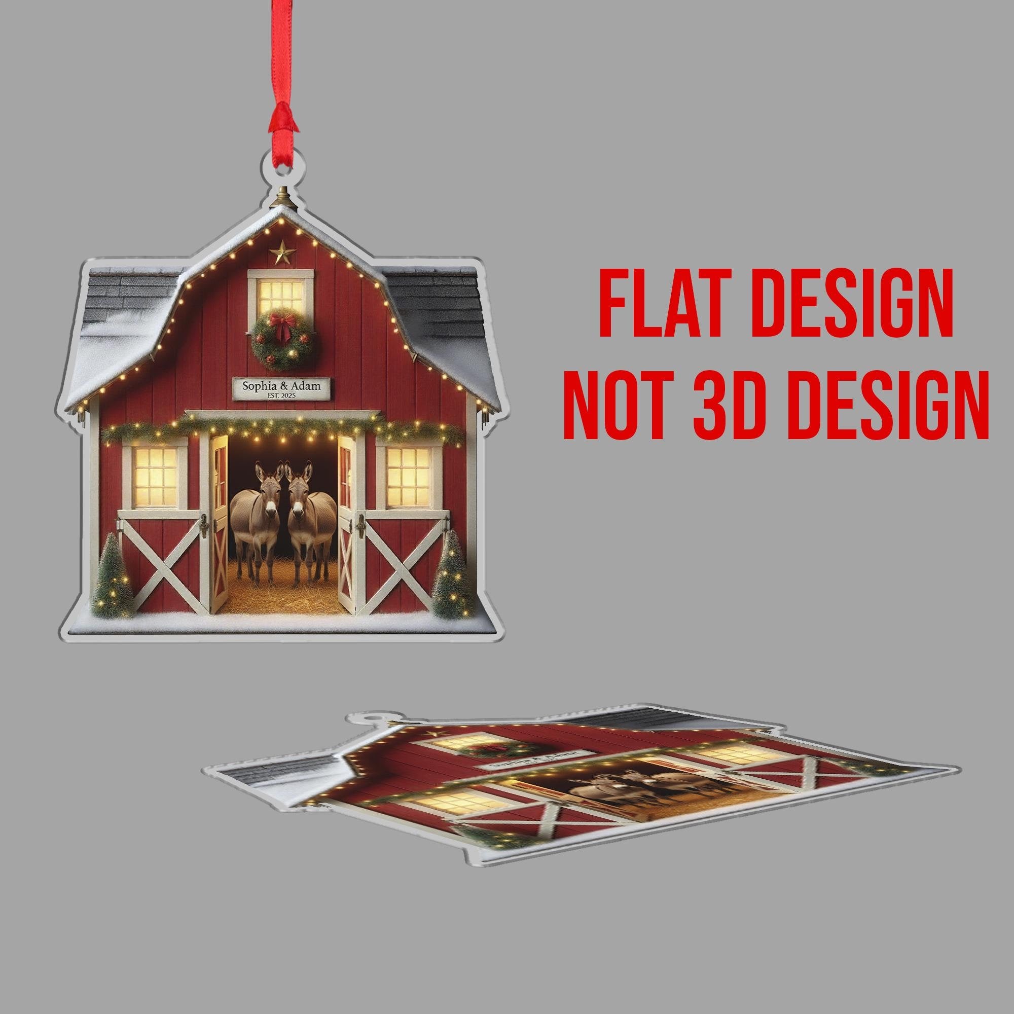 Personalized Donkey Couple Ornament — Custom Barn Farm Christmas Decoration 2025