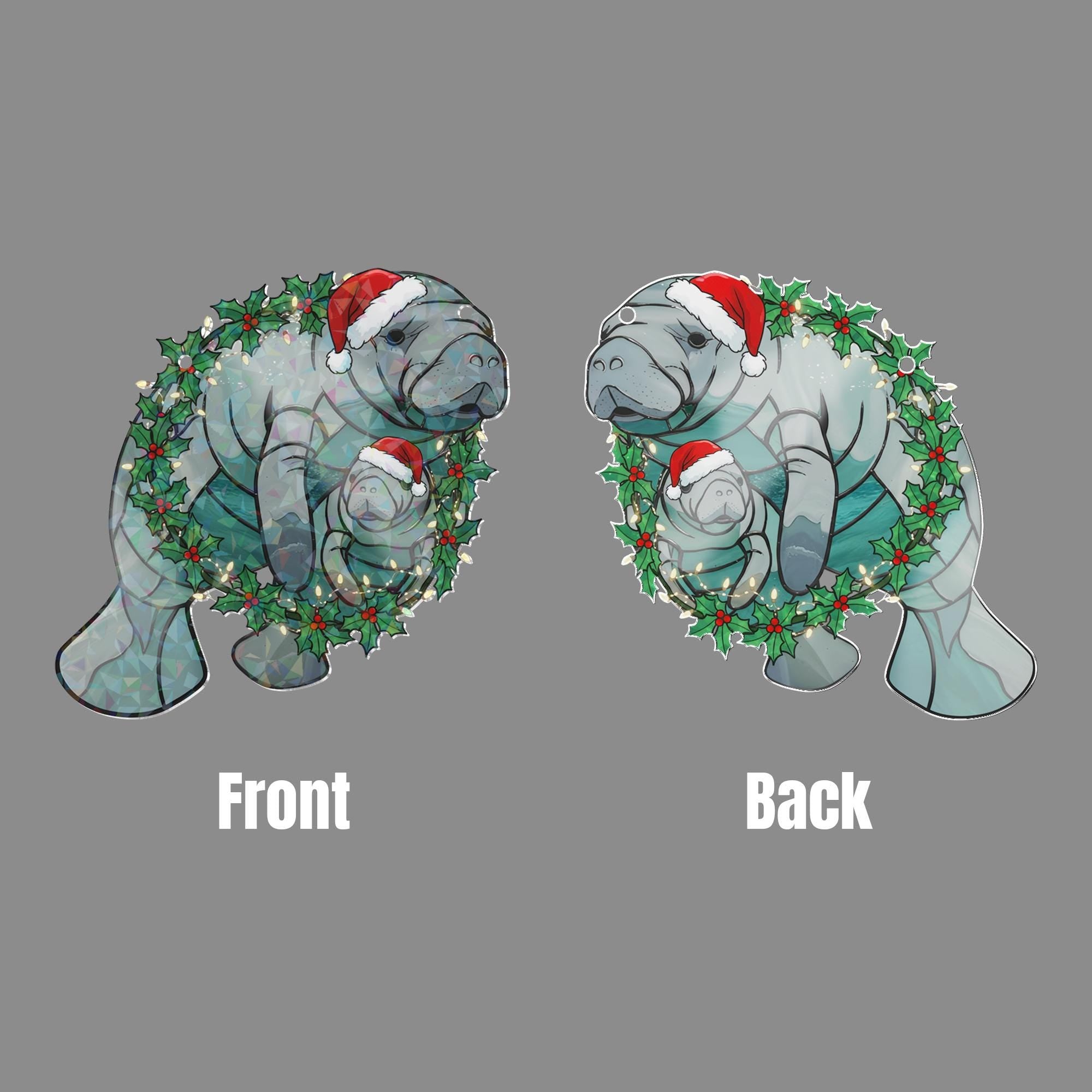 Manatee Christmas Window Hanging — Funny Holiday Decoration