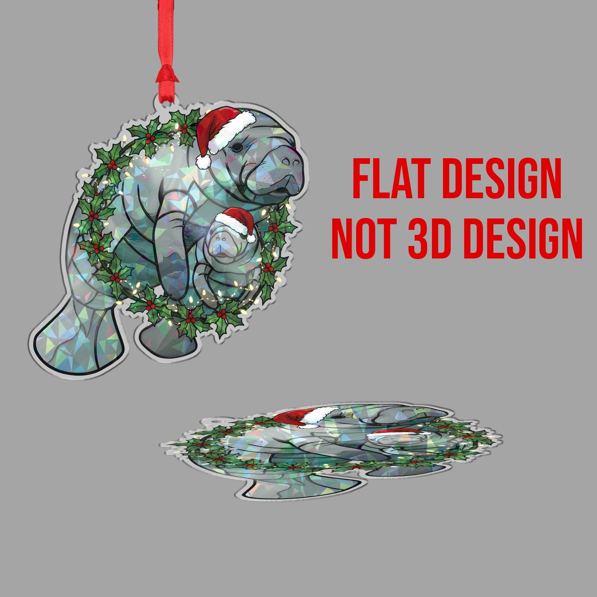 Manatee Mom Christmas Ornament — Funny Hologram Ocean Animal Holiday Tree Decoration