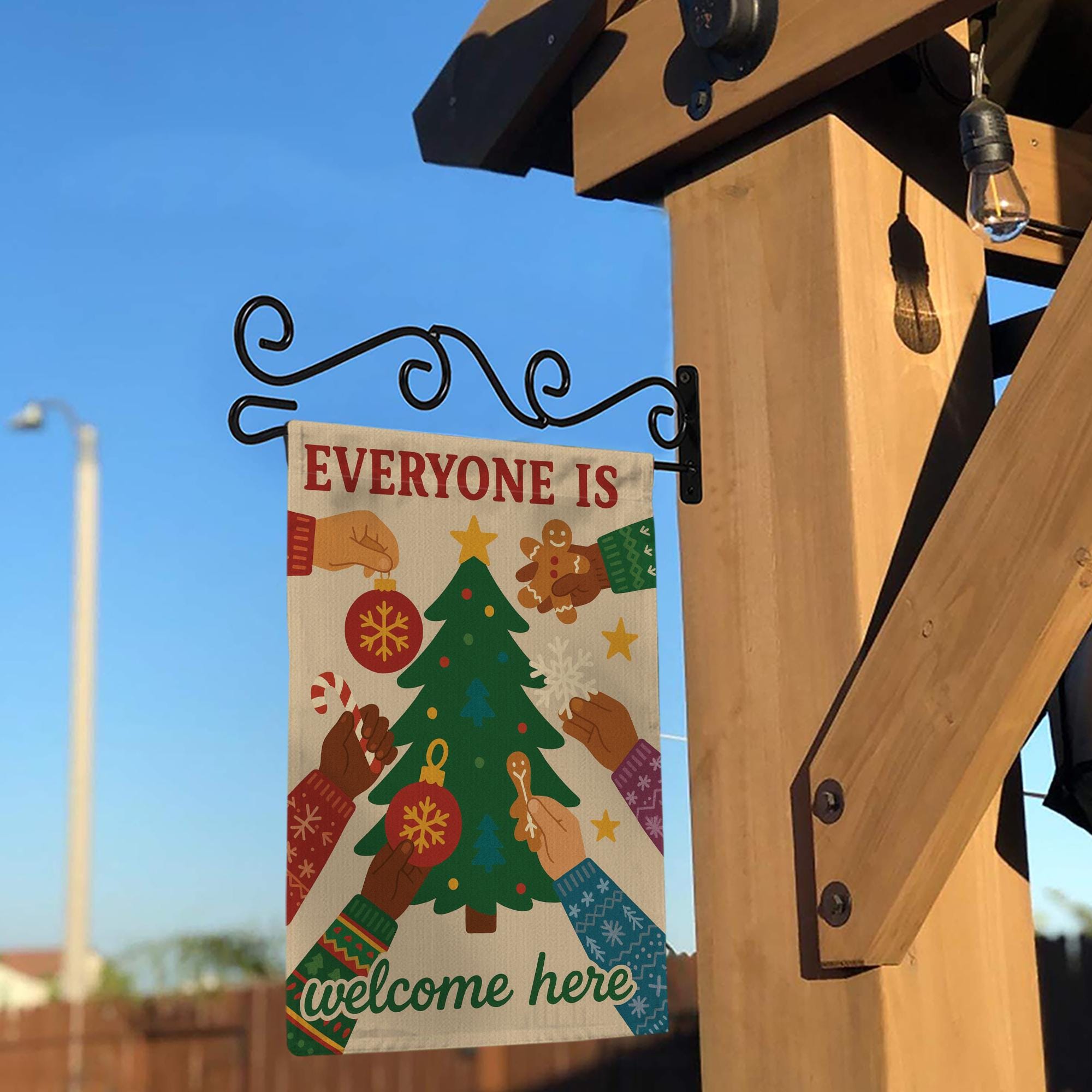 Inclusive Christmas Garden Flag — Everyone Is Welcome Holiday Outdoor Yard Decor