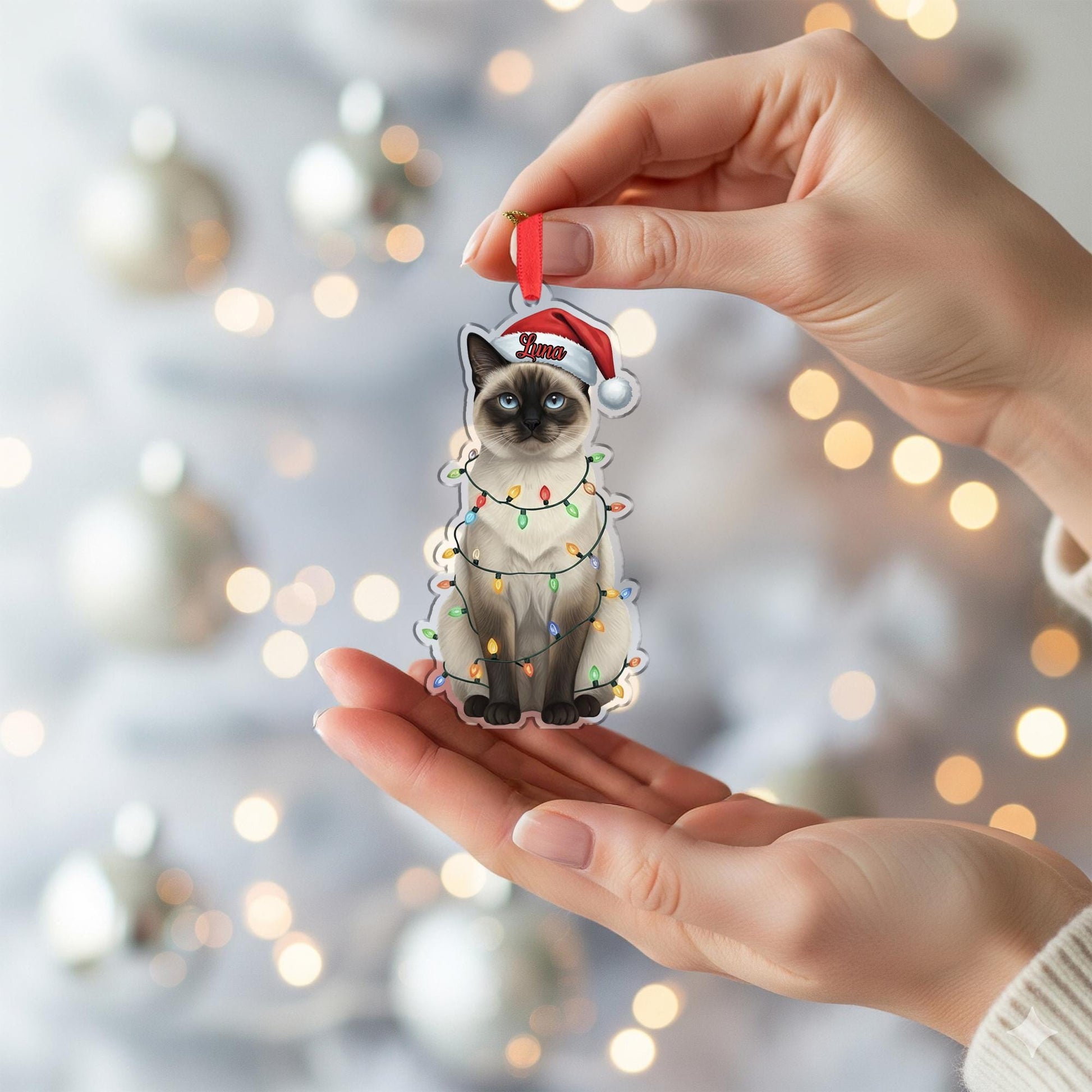Siamese Cat Ornament — Personalized Christmas Tree Decoration with Pet Name 2025