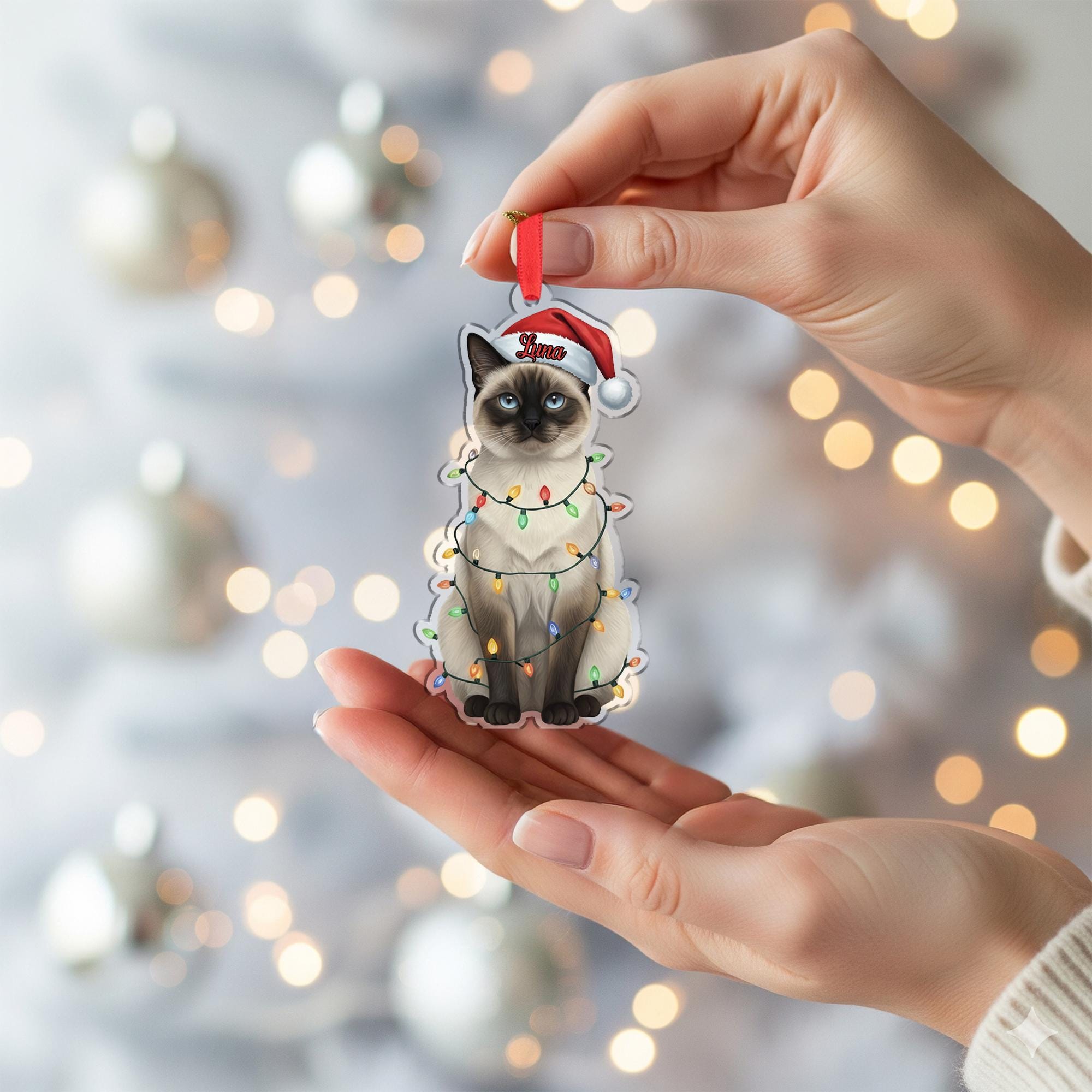 Siamese Cat Ornament — Personalized Christmas Tree Decoration with Pet Name 2025