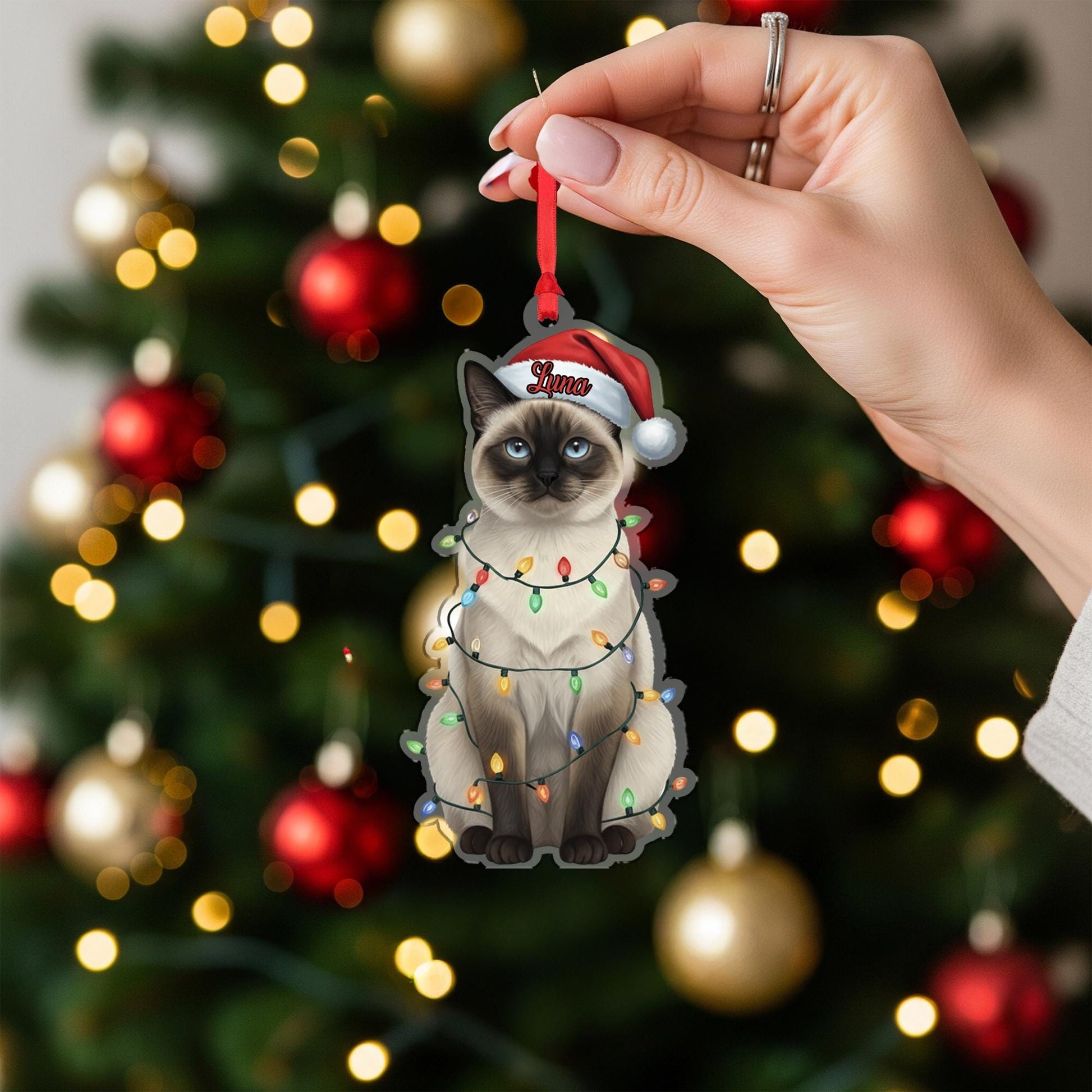 Siamese Cat Ornament — Personalized Christmas Tree Decoration with Pet Name 2025