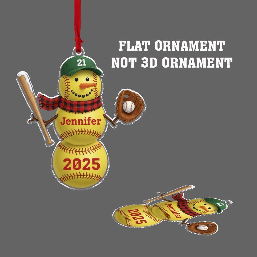 Personalized Baseball Snowman Ornament ‒ Name & Year Acrylic Holiday Decoration