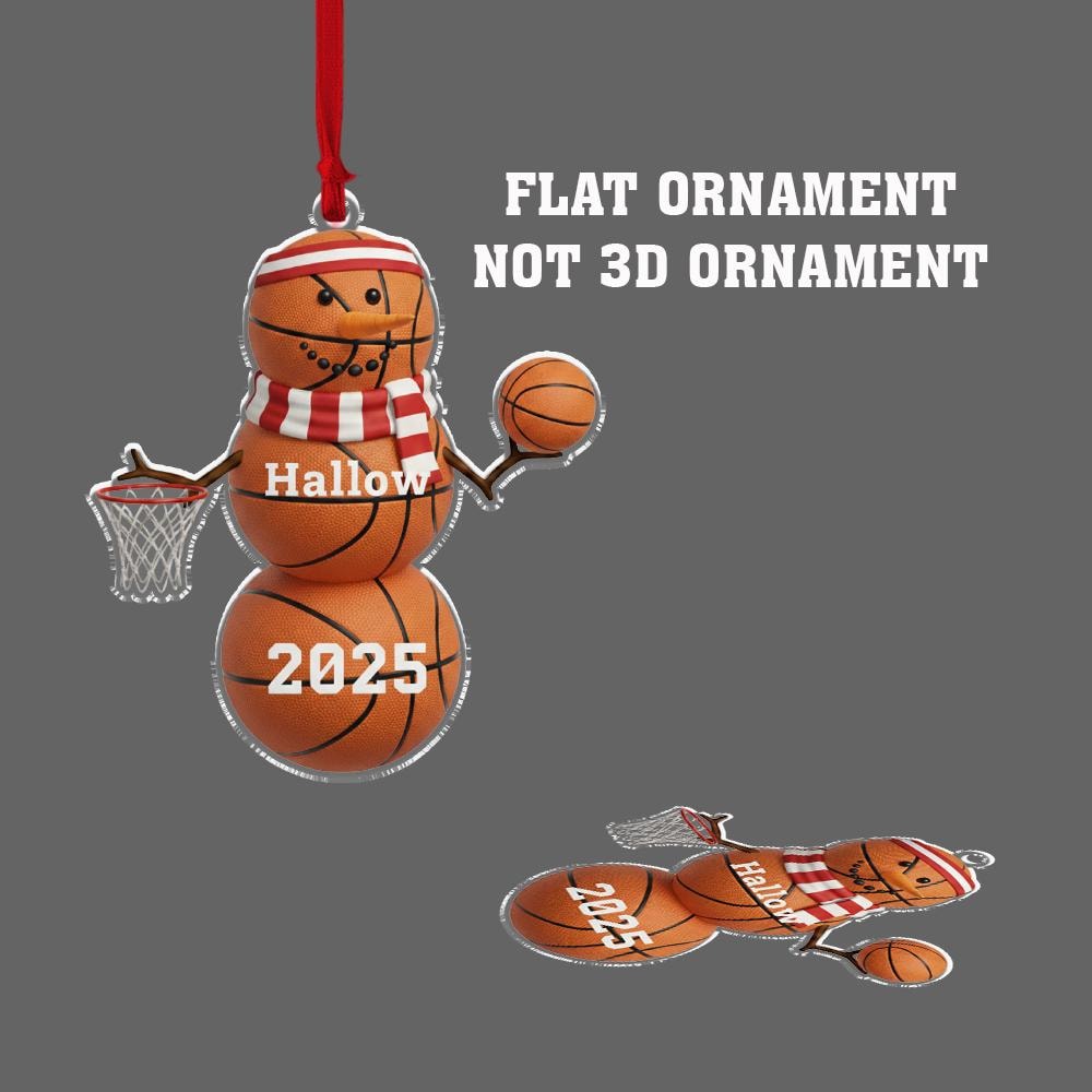 Personalized Acrylic Basketball Snowman Ornament – Custom Name & Year – Sports Tree Hanging Decoration