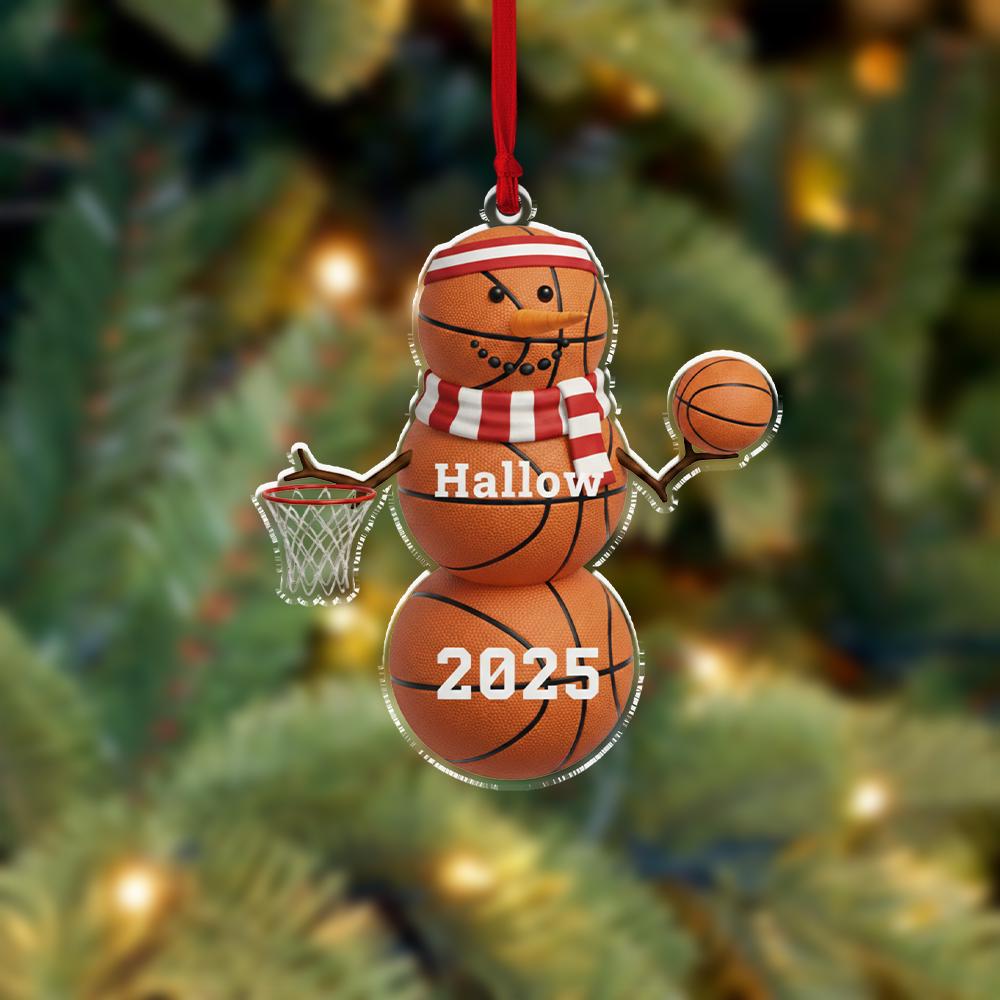Personalized Acrylic Basketball Snowman Ornament – Custom Name & Year – Sports Tree Hanging Decoration