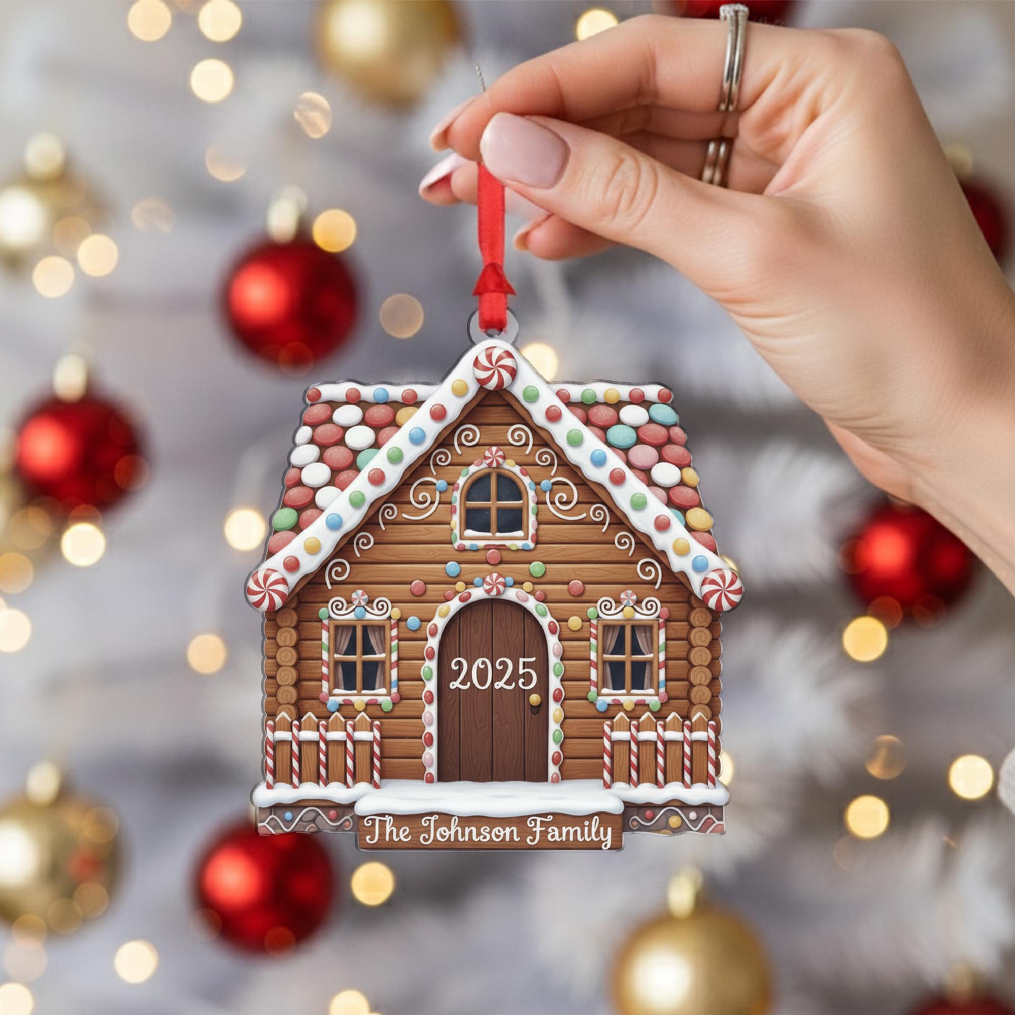 Personalized Gingerbread House Ornament, Custom Family Name Christmas Tree Decoration with Year