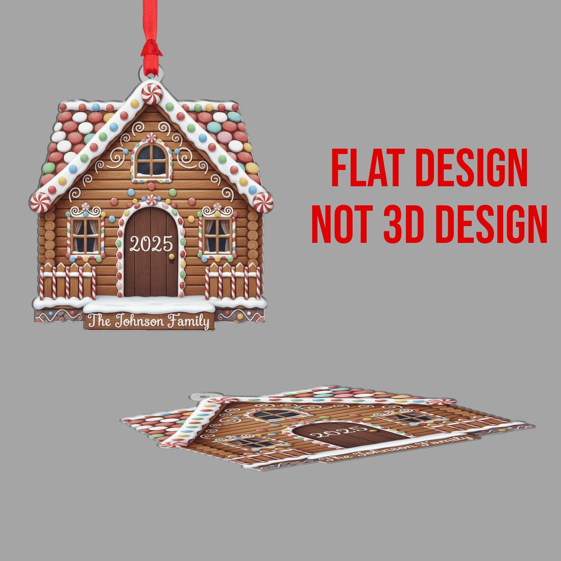 Personalized Gingerbread House Ornament, Custom Family Name Christmas Tree Decoration with Year