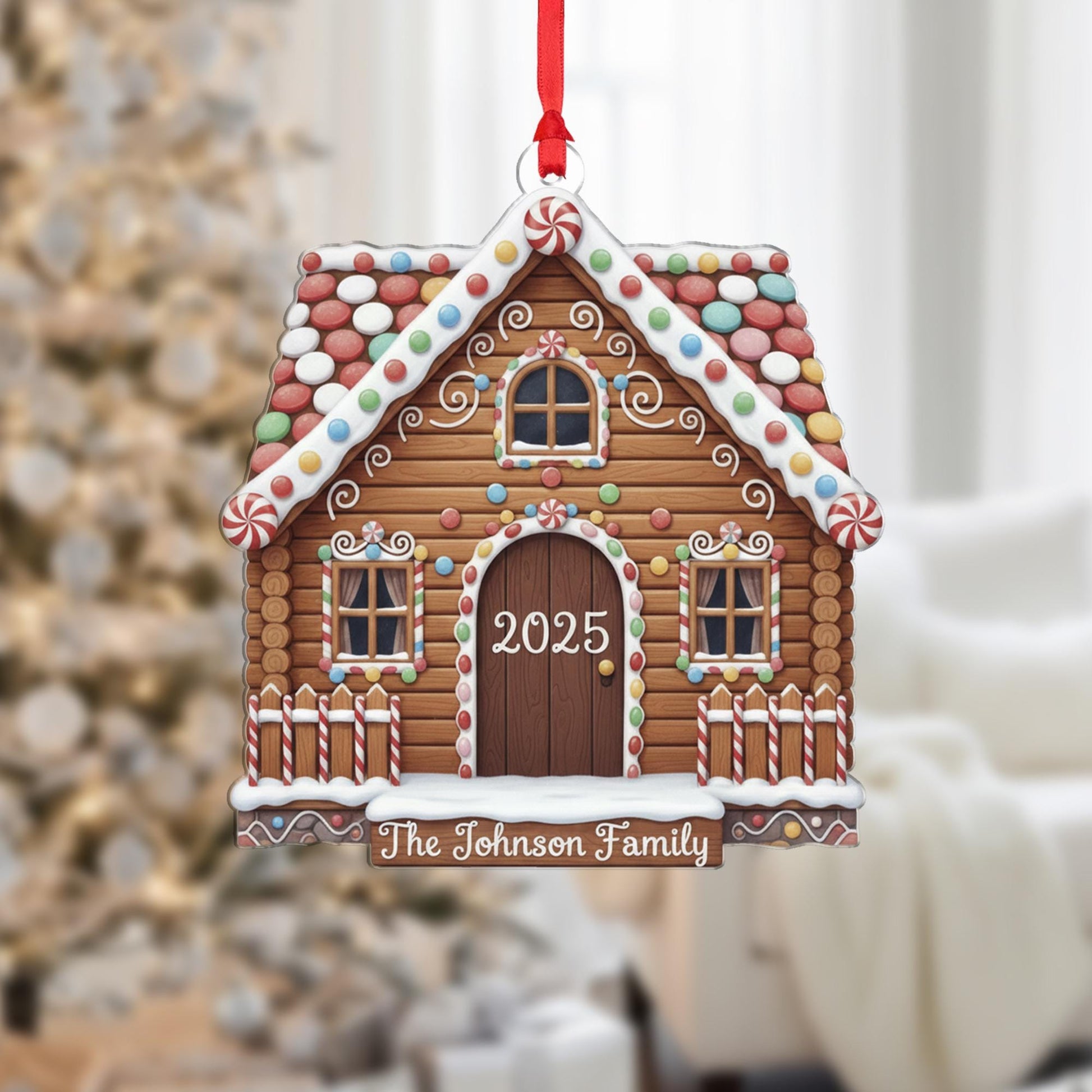 Personalized Gingerbread House Ornament, Custom Family Name Christmas Tree Decoration with Year
