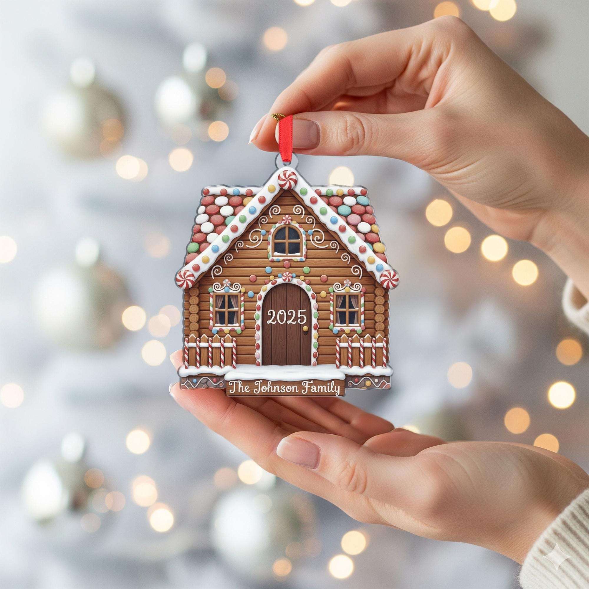 Personalized Gingerbread House Ornament, Custom Family Name Christmas Tree Decoration with Year