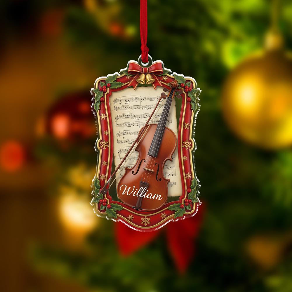 Personalized Acrylic Violin Ornament – Custom Name & Year – Music Tree Decoration