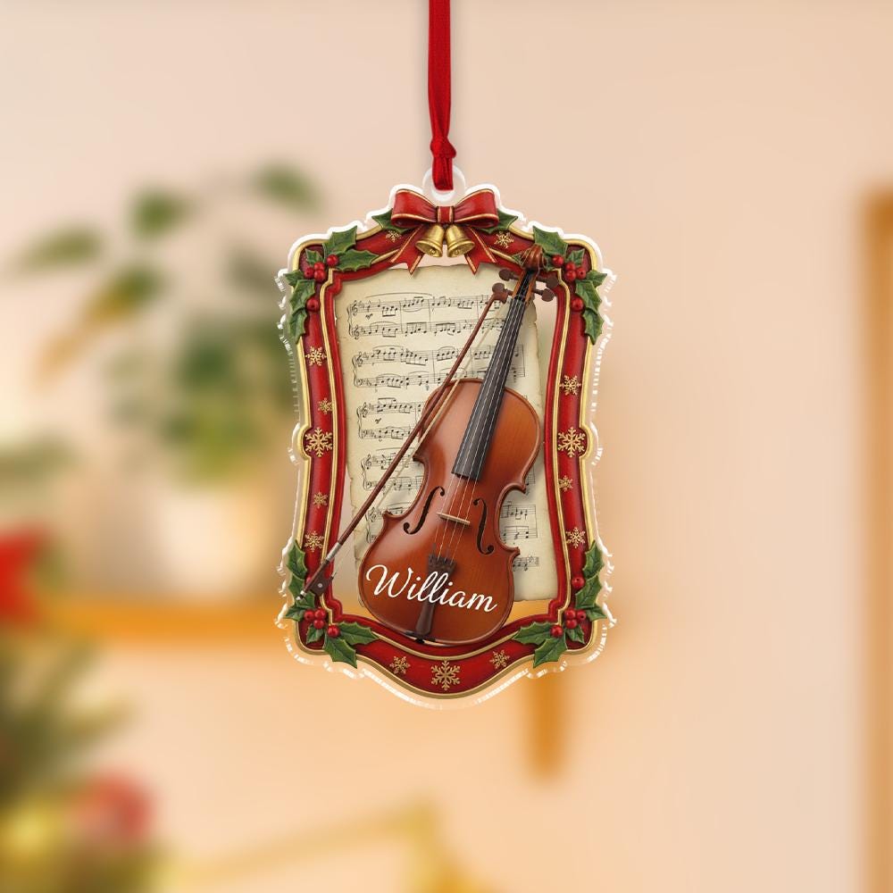 Personalized Acrylic Violin Ornament – Custom Name & Year – Music Tree Decoration