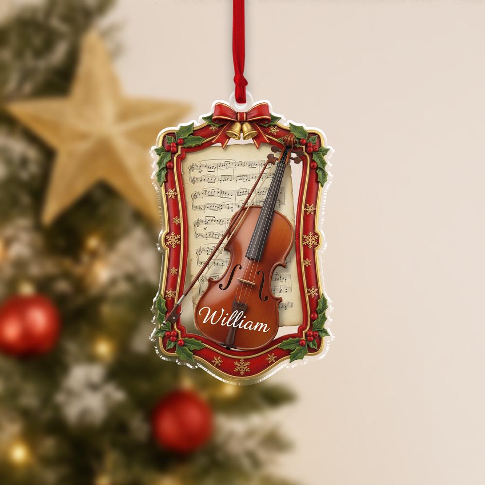 Personalized Acrylic Violin Ornament – Custom Name & Year – Music Tree Decoration