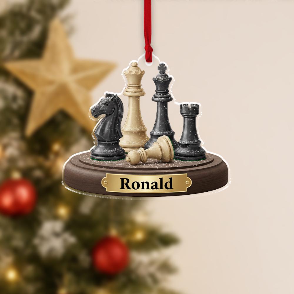 Personalized Acrylic Chess Ornament – Custom Name & Year – Chess Piece Tree Decoration