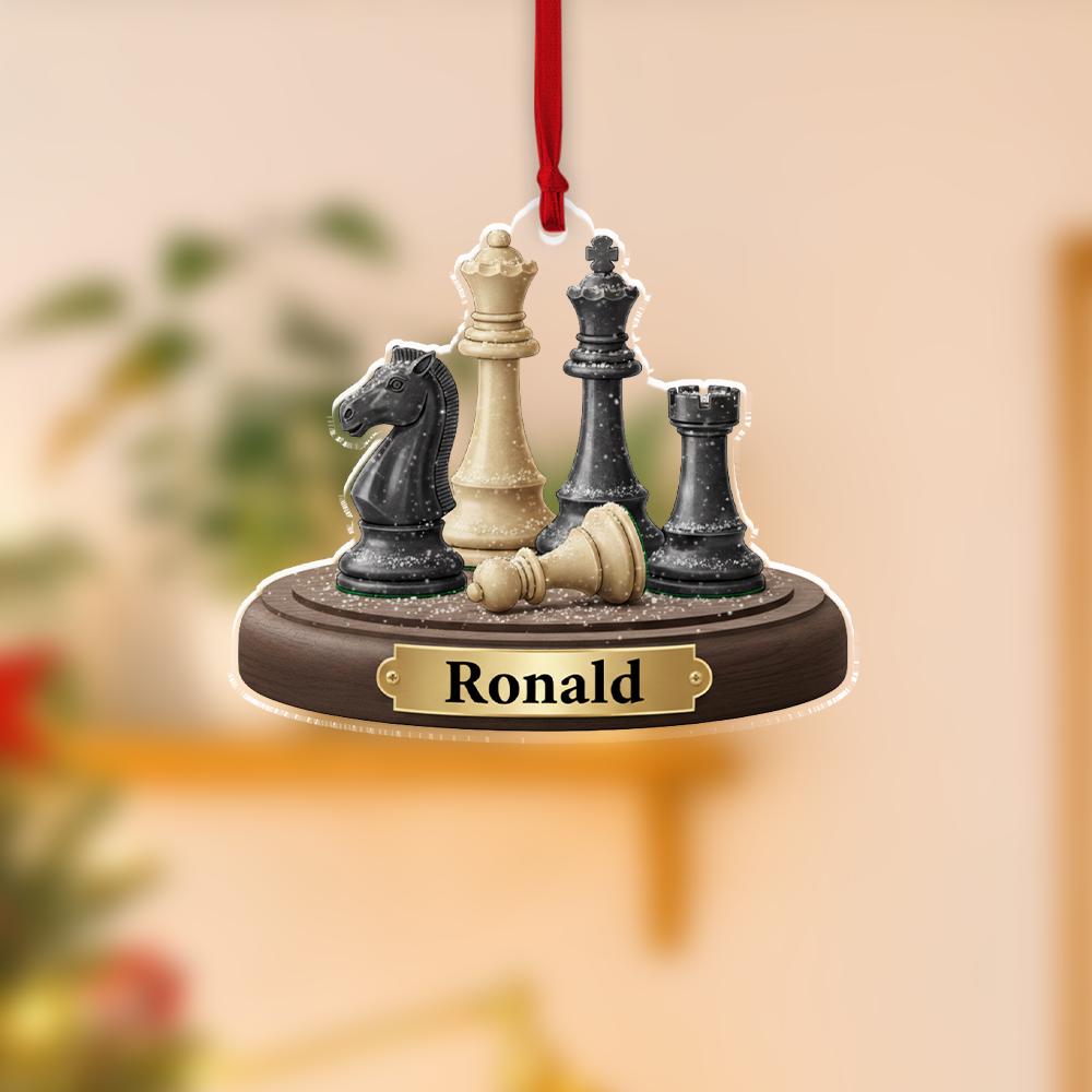 Personalized Acrylic Chess Ornament – Custom Name & Year – Chess Piece Tree Decoration