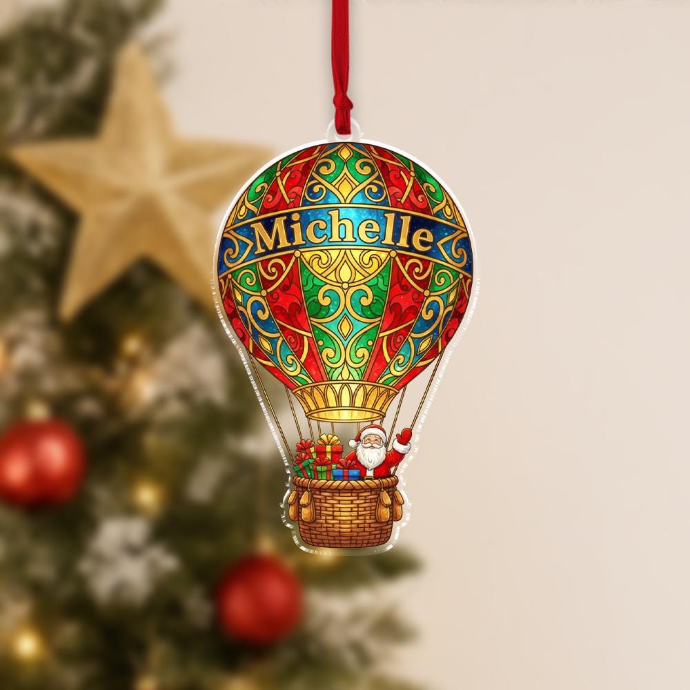Personalized Acrylic Hot Air Balloon Ornament – Custom Name & Year – Tree Hanging Decoration