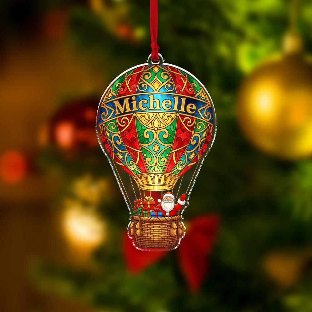 Personalized Acrylic Hot Air Balloon Ornament – Custom Name & Year – Tree Hanging Decoration