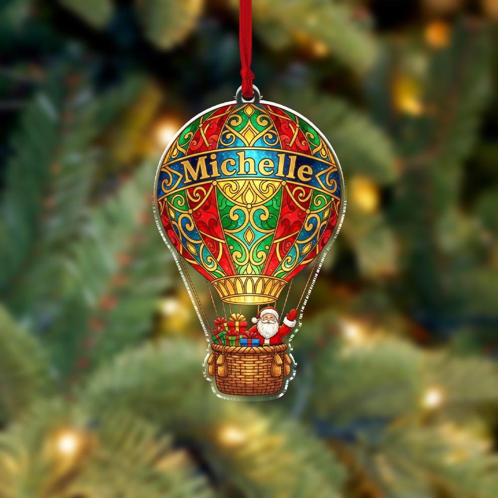 Personalized Acrylic Hot Air Balloon Ornament – Custom Name & Year – Tree Hanging Decoration