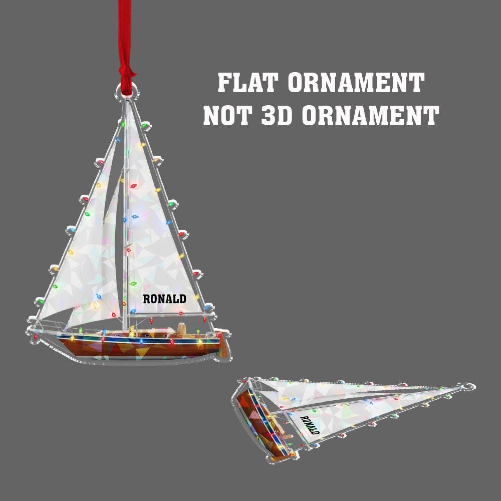 Personalized Acrylic Sailboat Hologram Ornament – Custom Name & Year – Nautical Tree Decoration