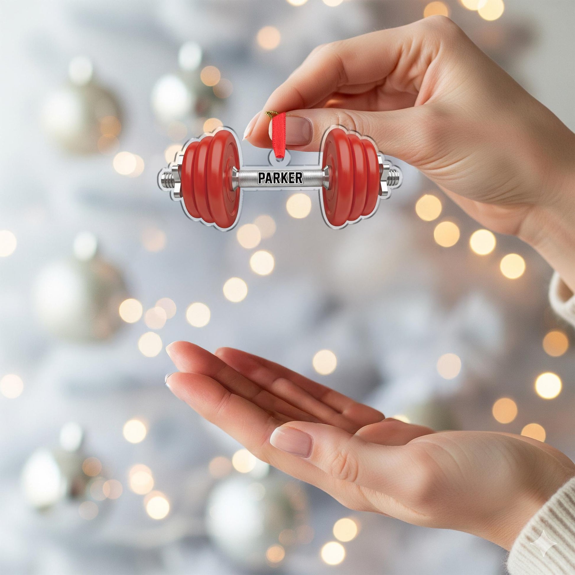 Personalized Dumbbell Ornament - Fitness Christmas Decor, Gym Coach Gift
