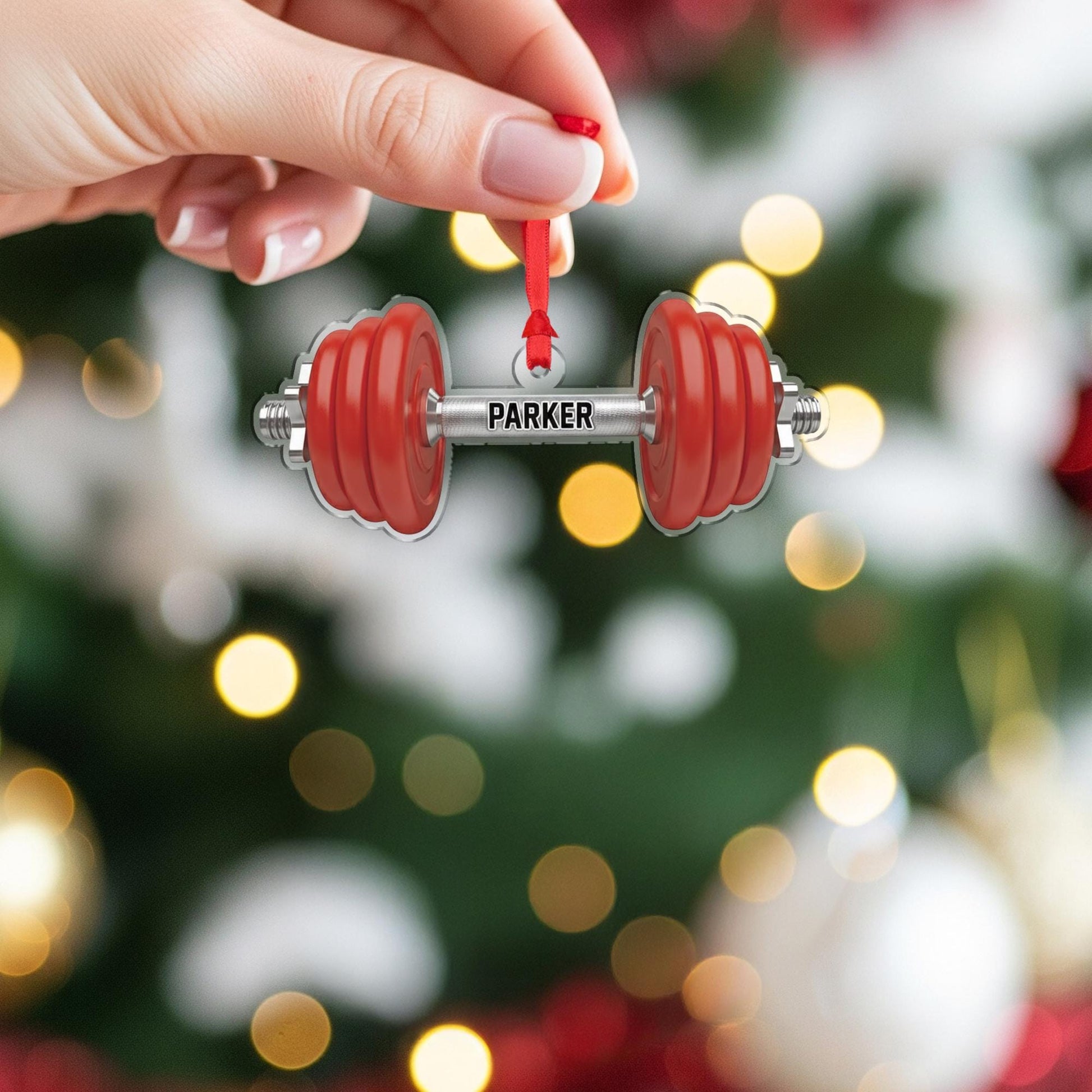Personalized Dumbbell Ornament - Fitness Christmas Decor, Gym Coach Gift