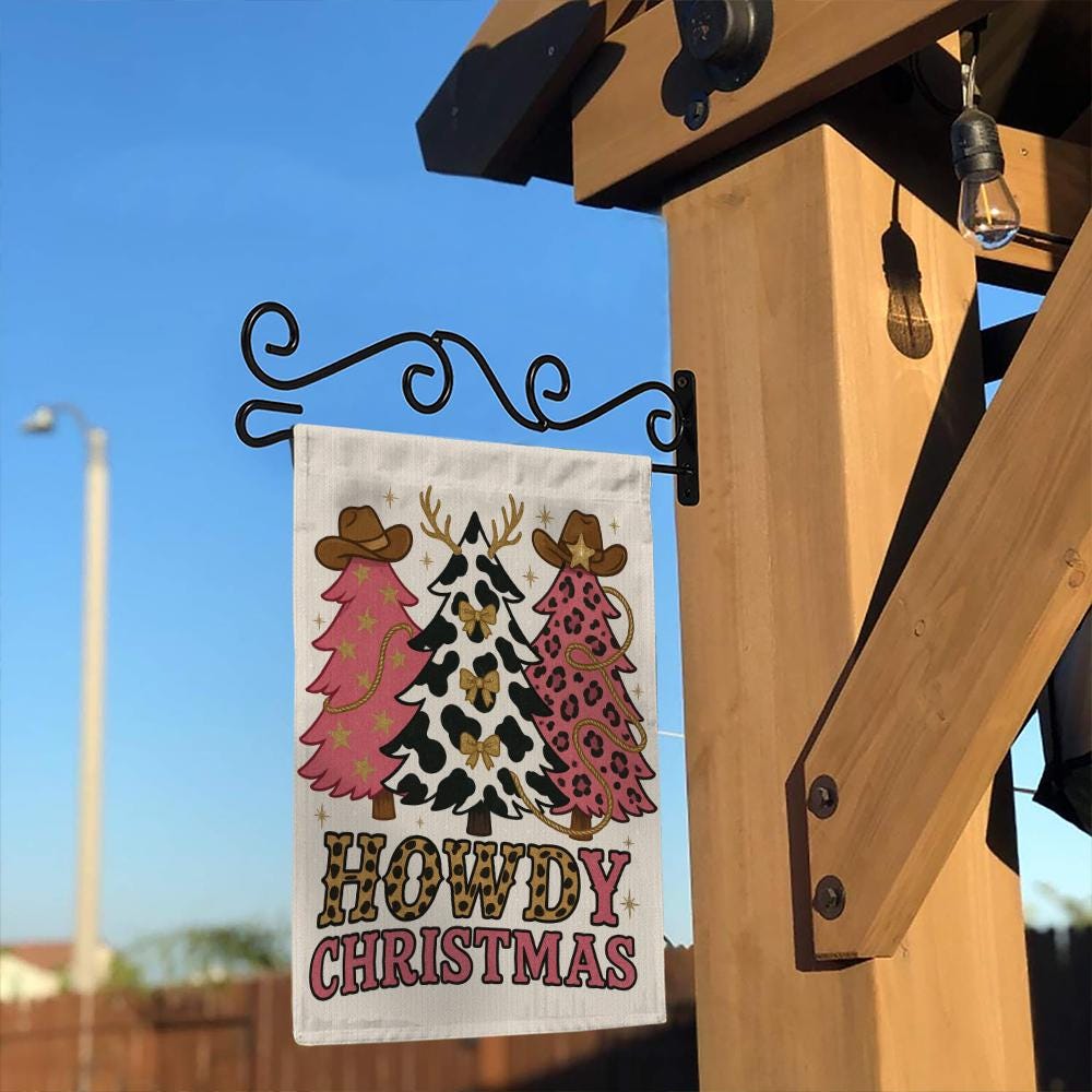 Outdoor Christmas Flag – Howdy Christmas Text & Trees – Holiday Garden Decoration