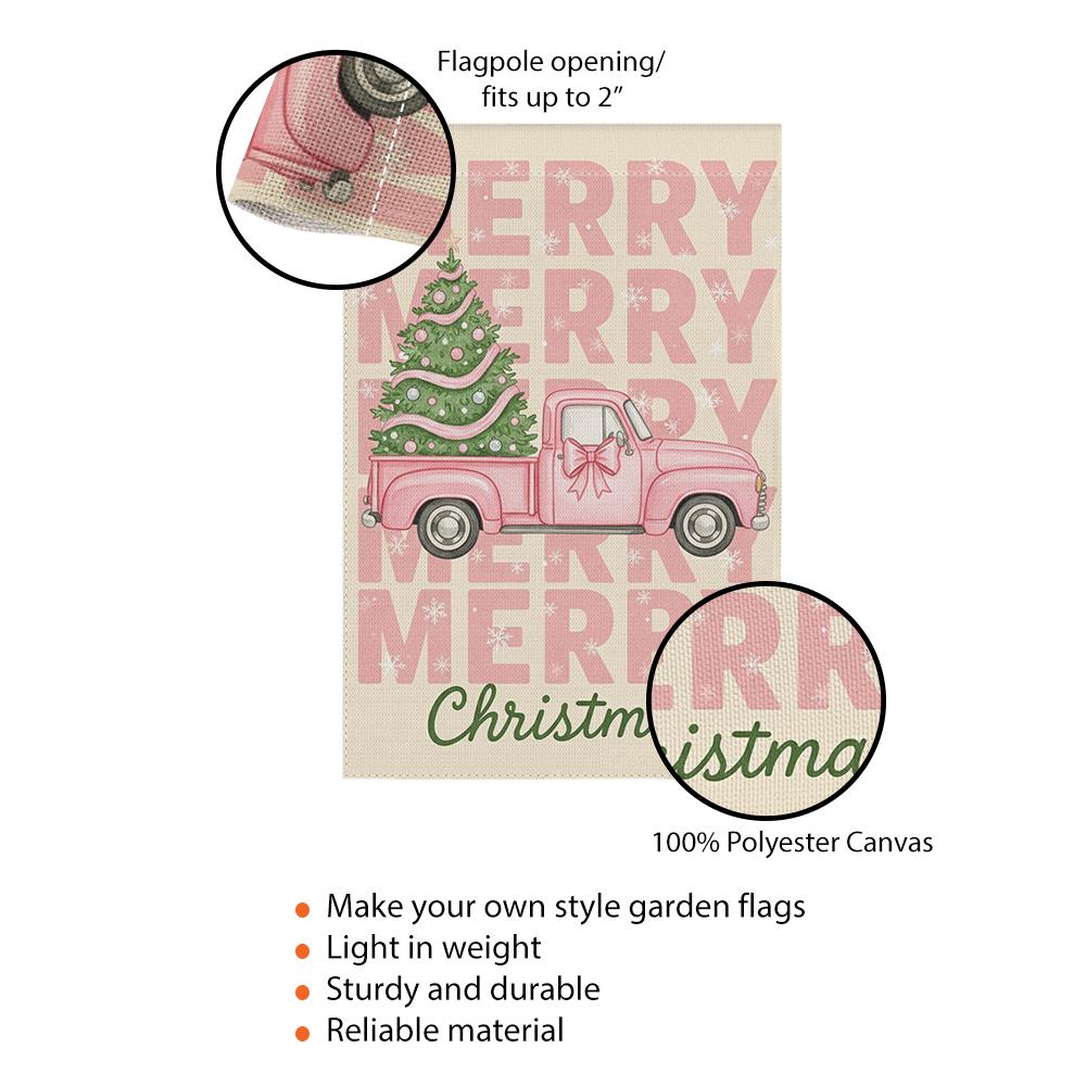 Outdoor Christmas Flag – Pink Truck with Tree Design – Holiday Garden Decoration