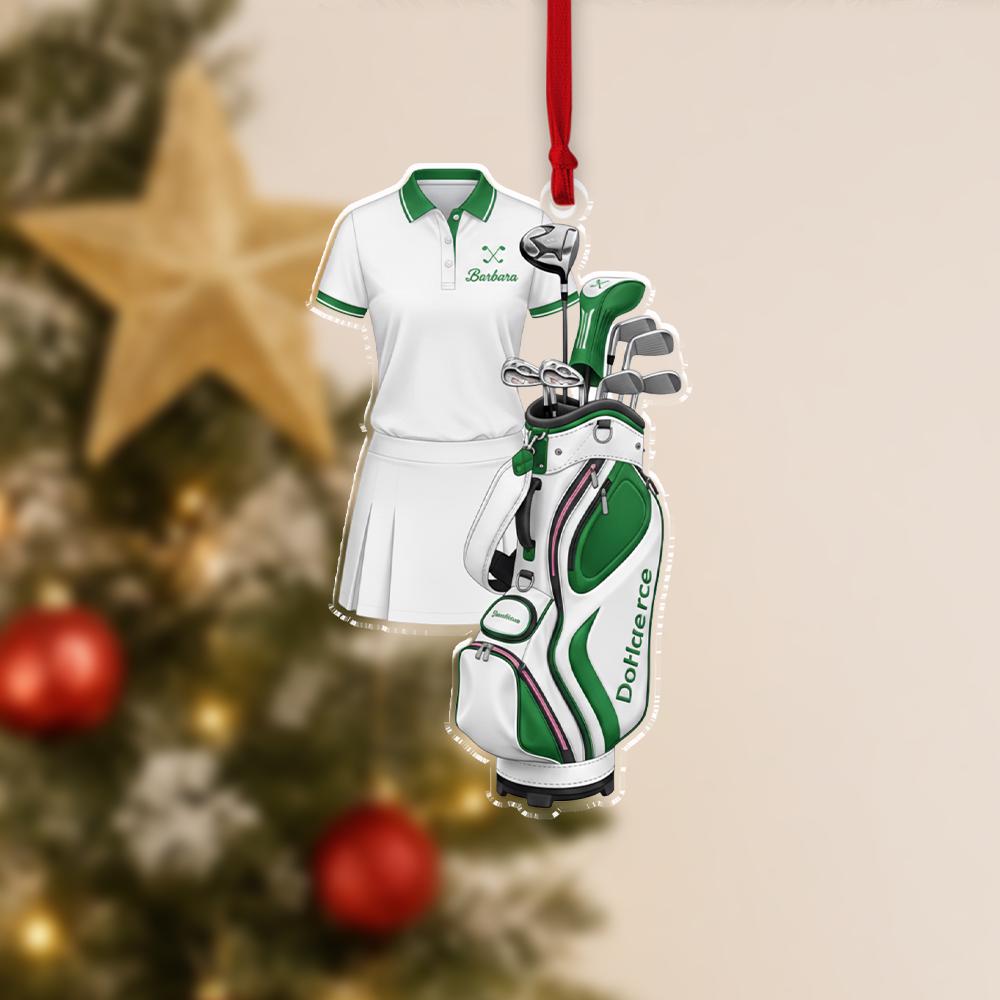 Personalized Golfer Outfit Ornament: Custom Golf Bag Name Decoration