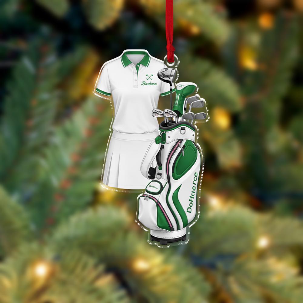 Personalized Golfer Outfit Ornament: Custom Golf Bag Name Decoration