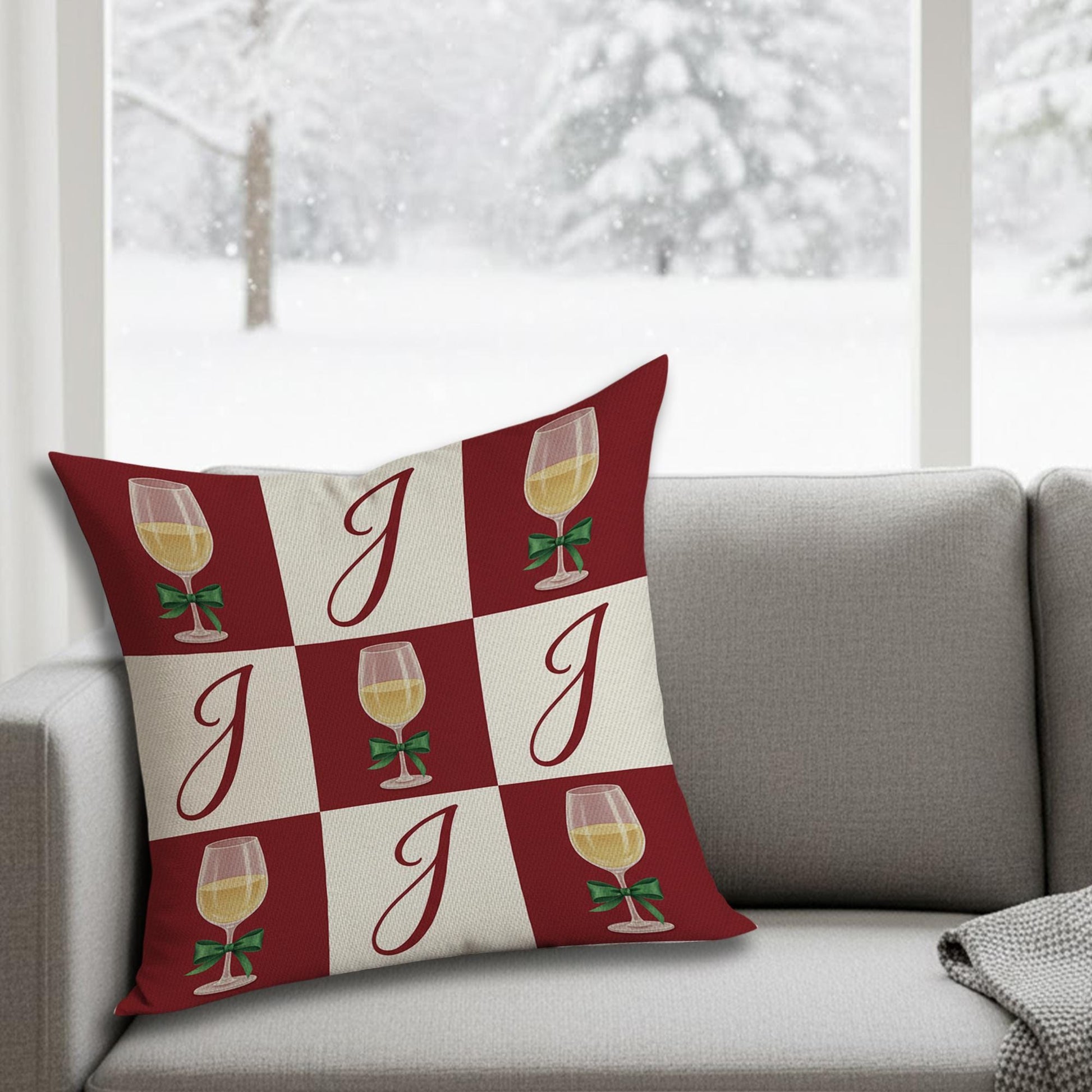Personalized Wine Glasses Pillow: Monogram Holiday Throw Pillow