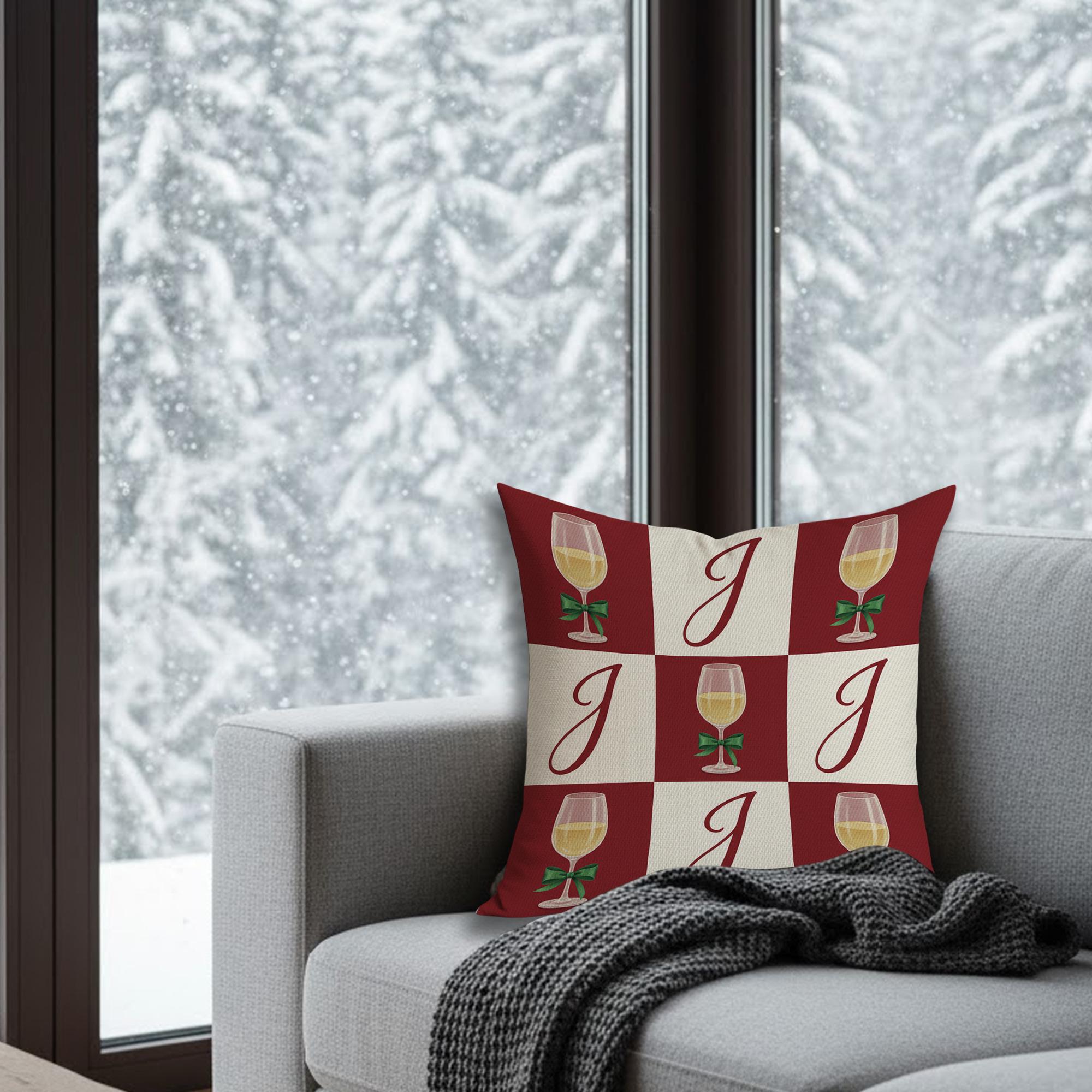 Personalized Wine Glasses Pillow: Monogram Holiday Throw Pillow