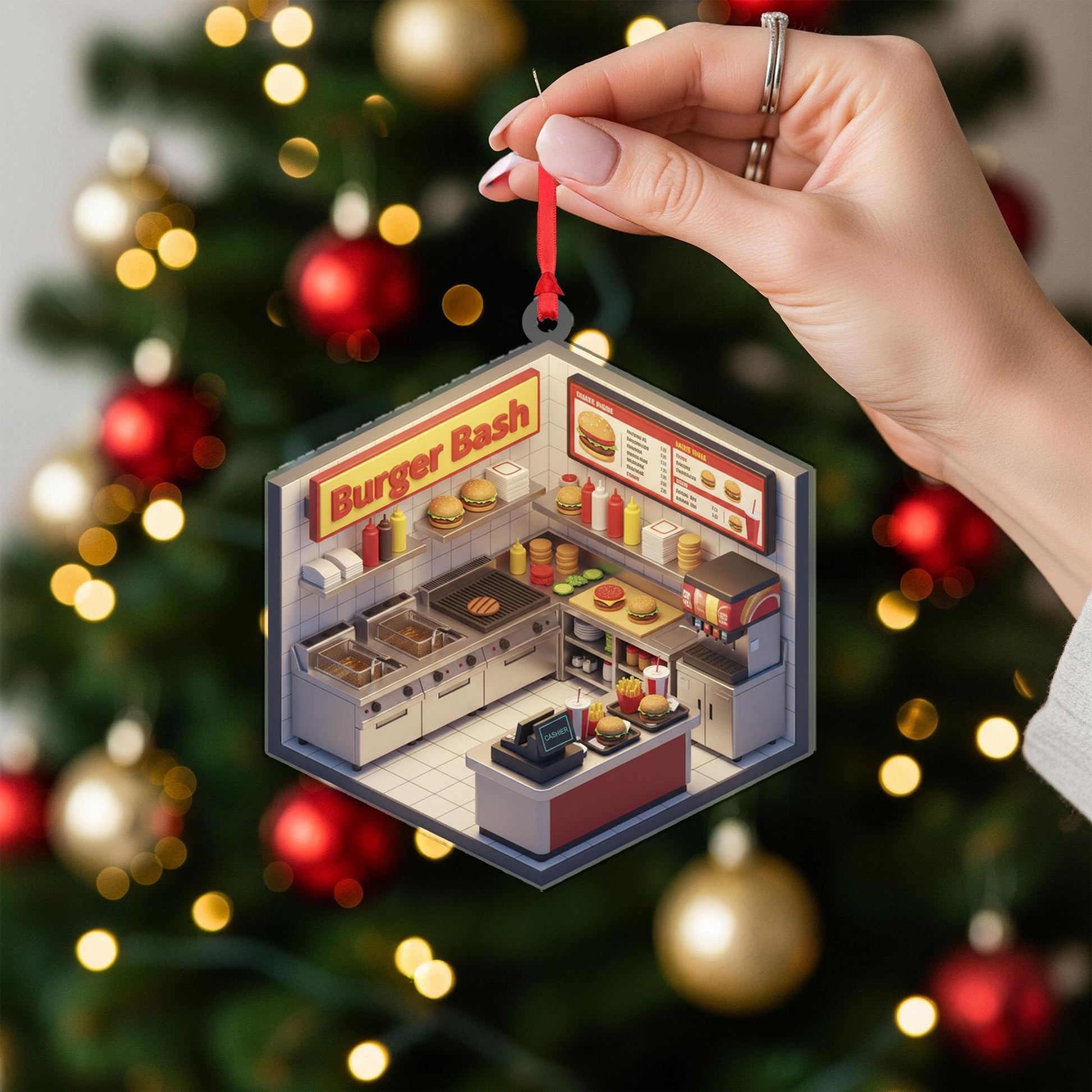 Personalized Burger Shop Ornament - Fast Food Gift, Restaurant Owner Keepsake