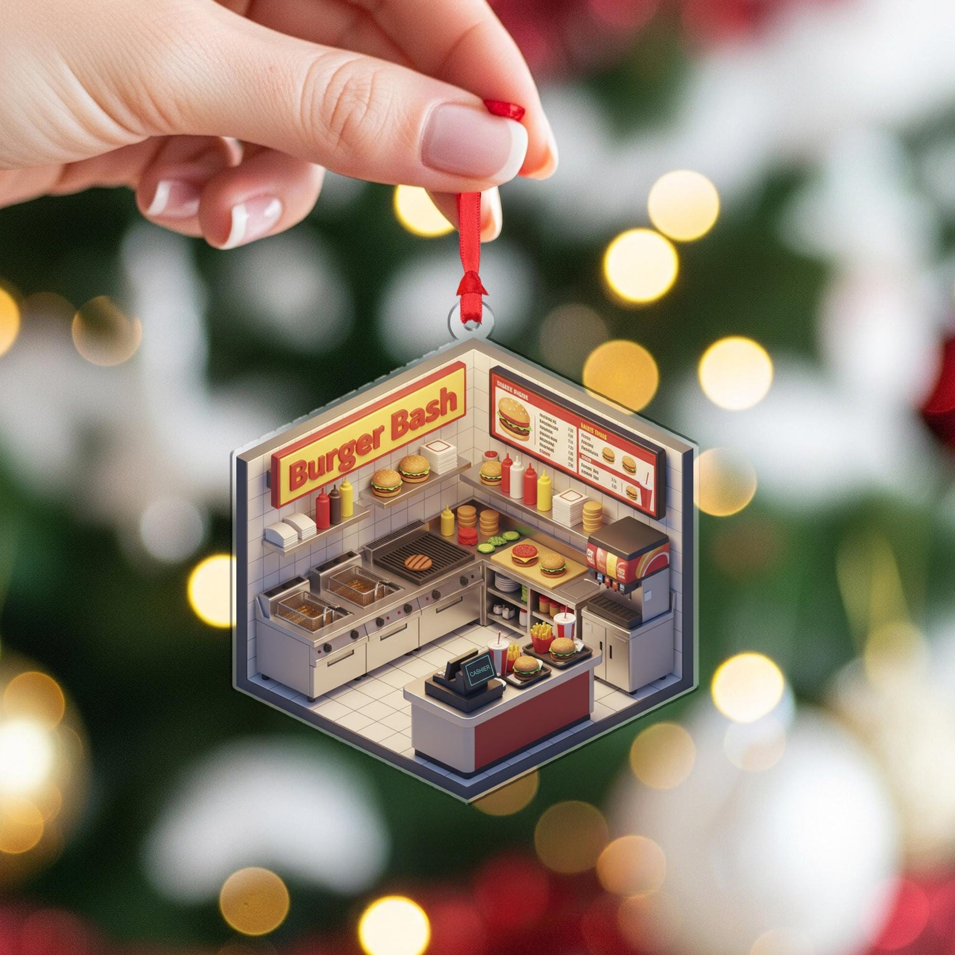Personalized Burger Shop Ornament - Fast Food Gift, Restaurant Owner Keepsake