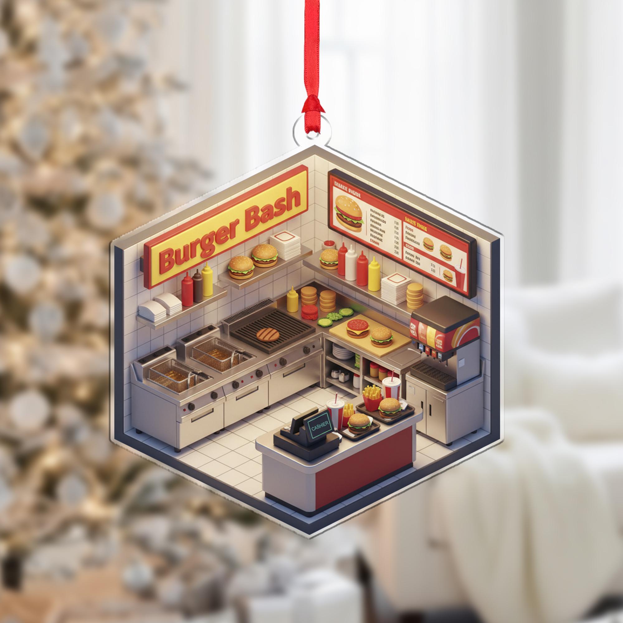Personalized Burger Shop Ornament - Fast Food Gift, Restaurant Owner Keepsake