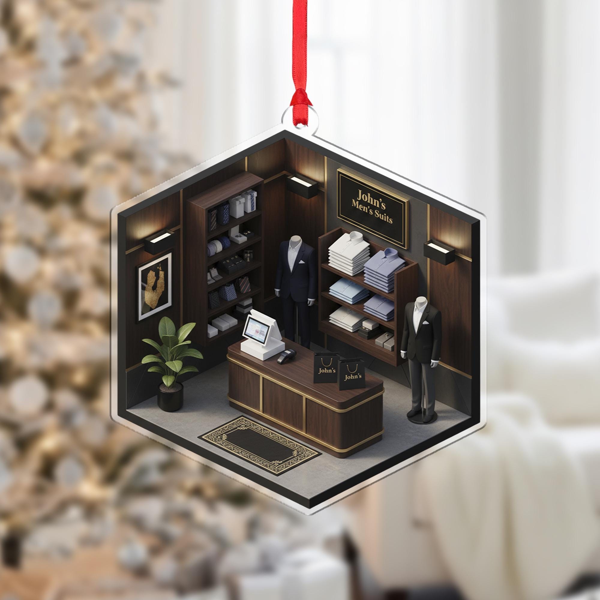 Personalized Men's Suits Shop Ornament - Tailor Gift, Business Owner Keepsake