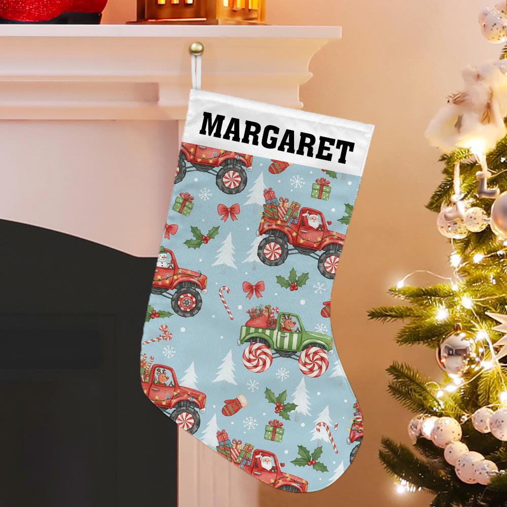 Monster Truck Christmas Stocking – Personalized Name Holiday Decoration – Custom Fireplace Stocking